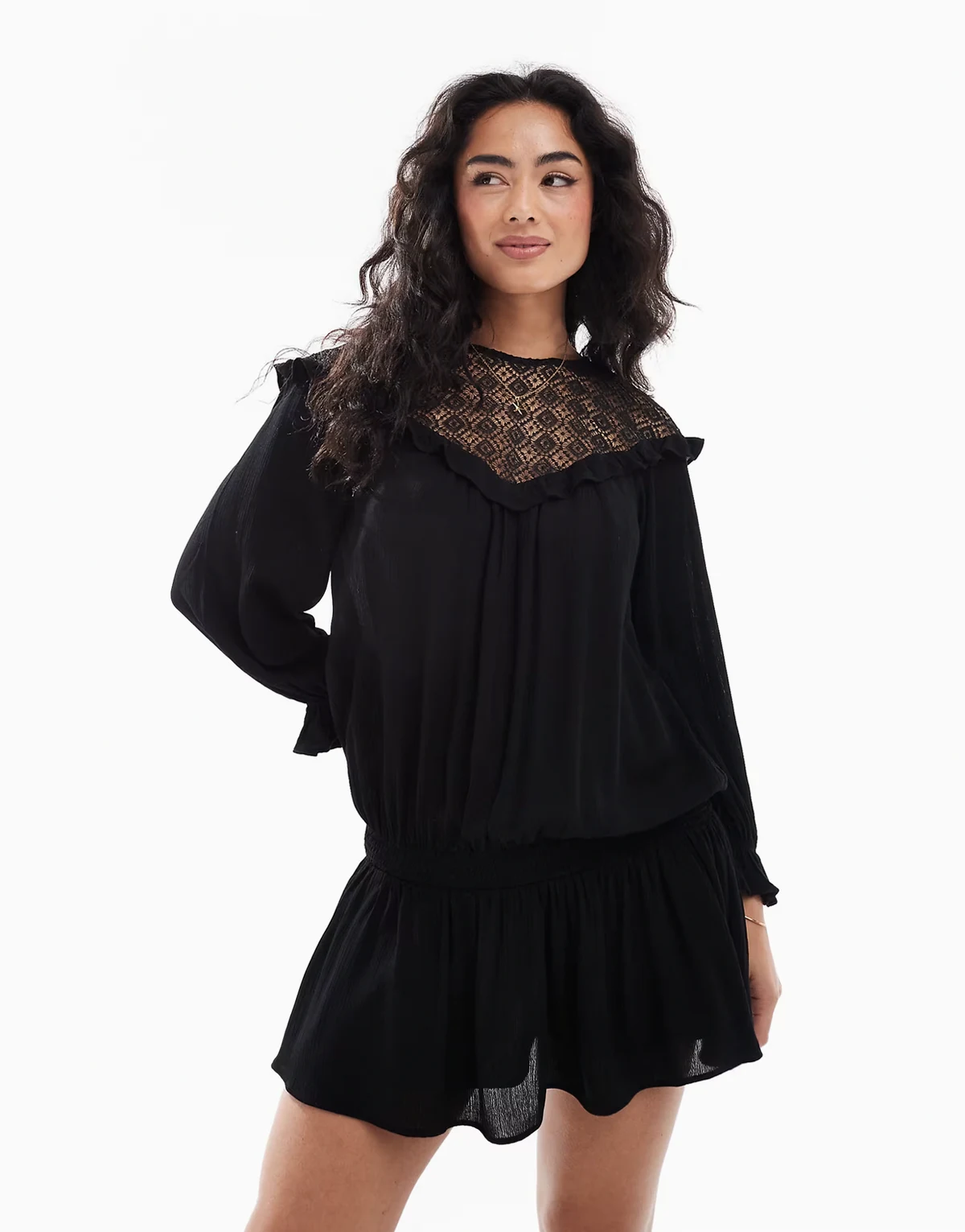 – Minikleid in Boho-Western-Stil mit Spitzeneinsatz