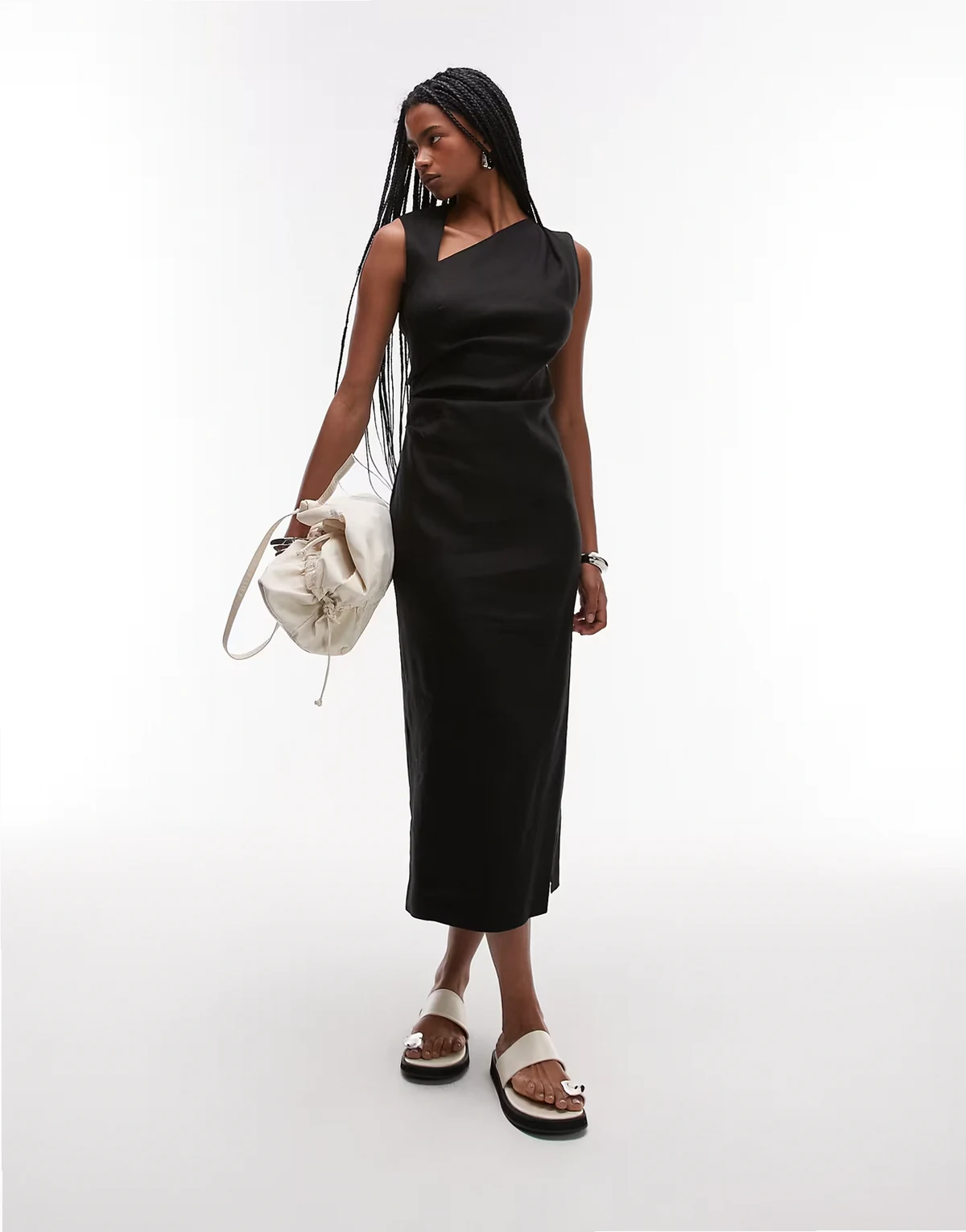 – Midikleid in Schwarz mit Cut-out- Schulterdetail