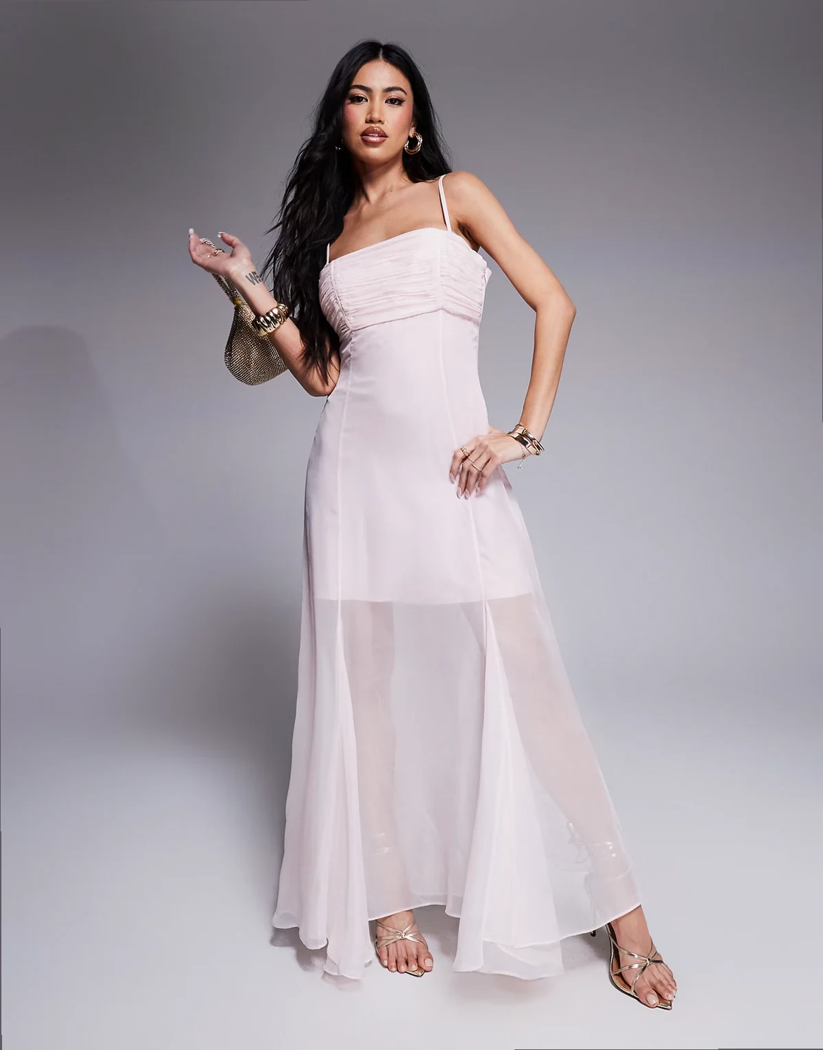sheer maxi dress in powder pink