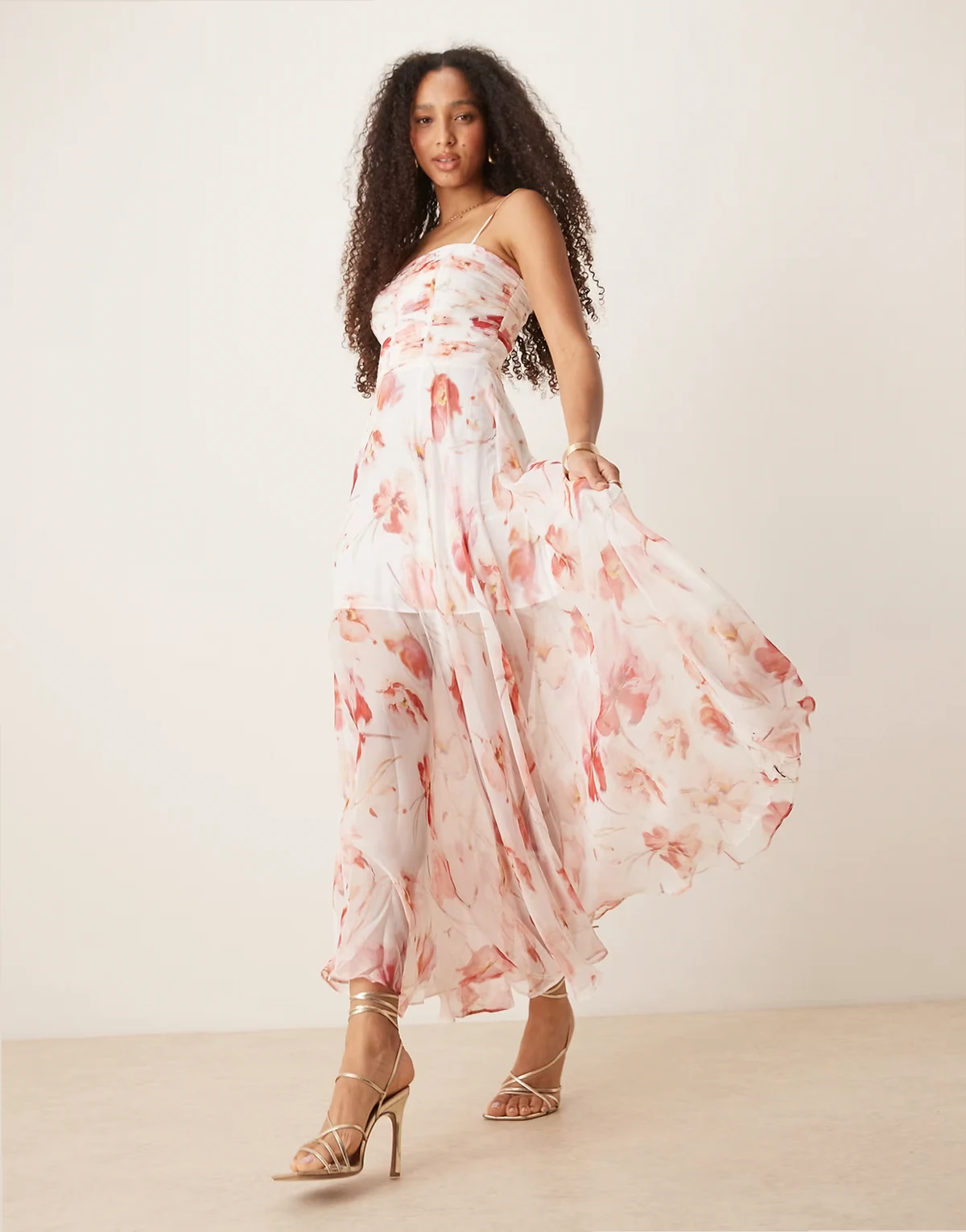 corset maxi dress in mixed floral