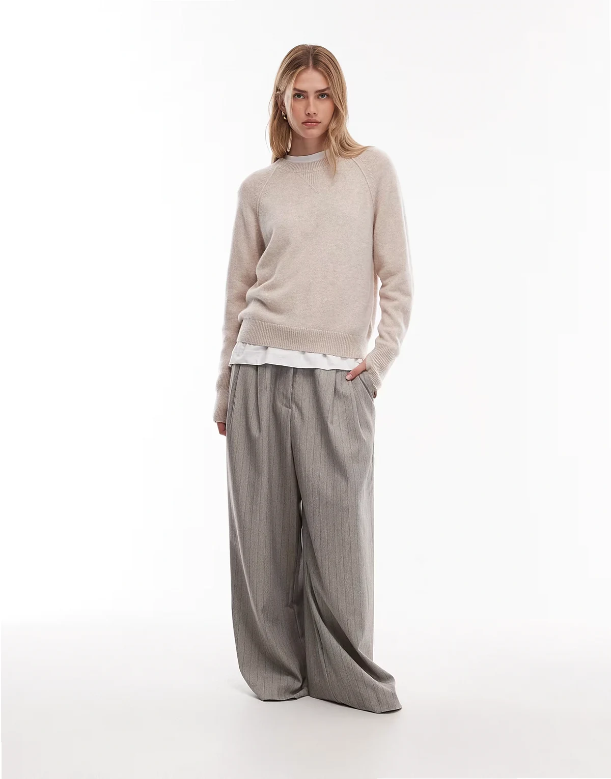 pure cashmere knit sweater in beige melange