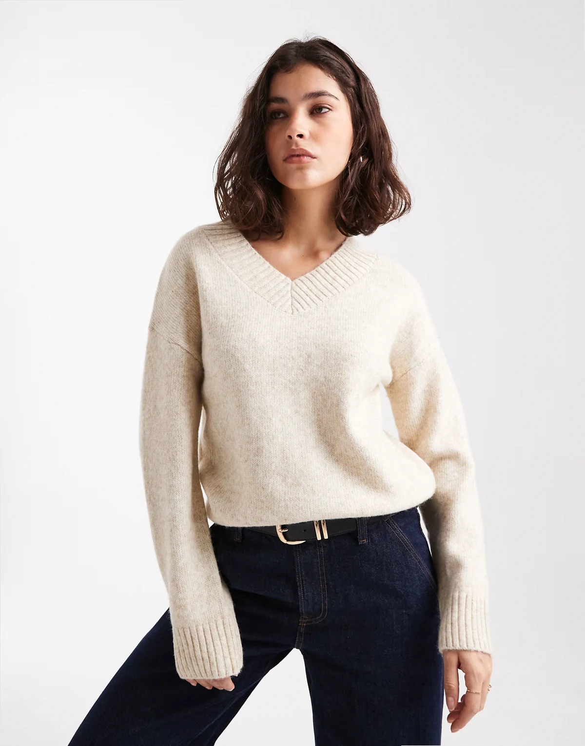 V-neck soft touch sweater in oat