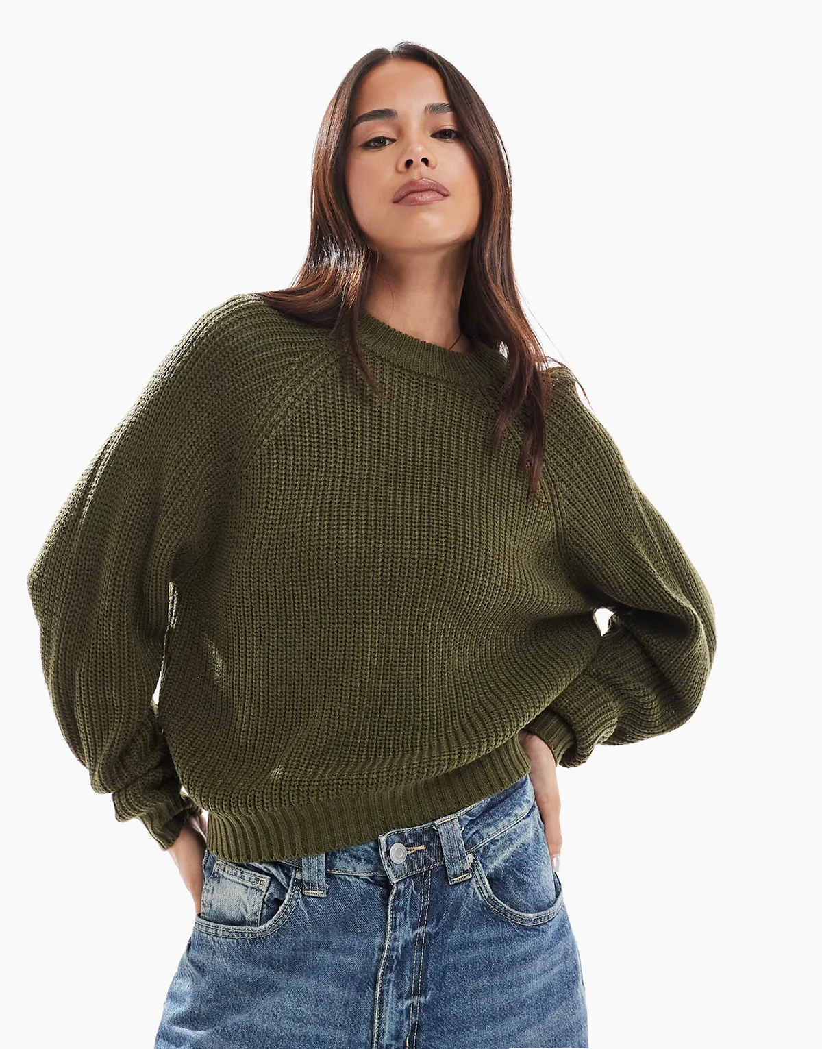 crew neck sweater in khaki green