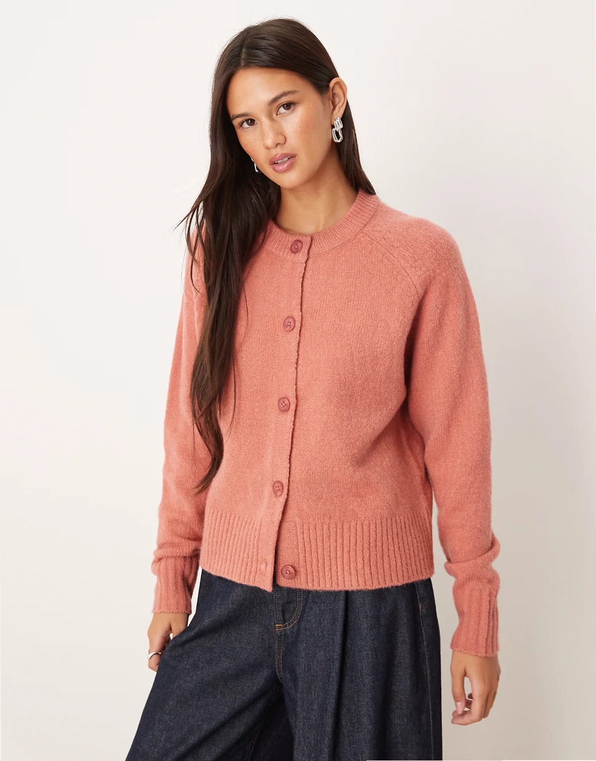 crew neck cardigan in dusty pink