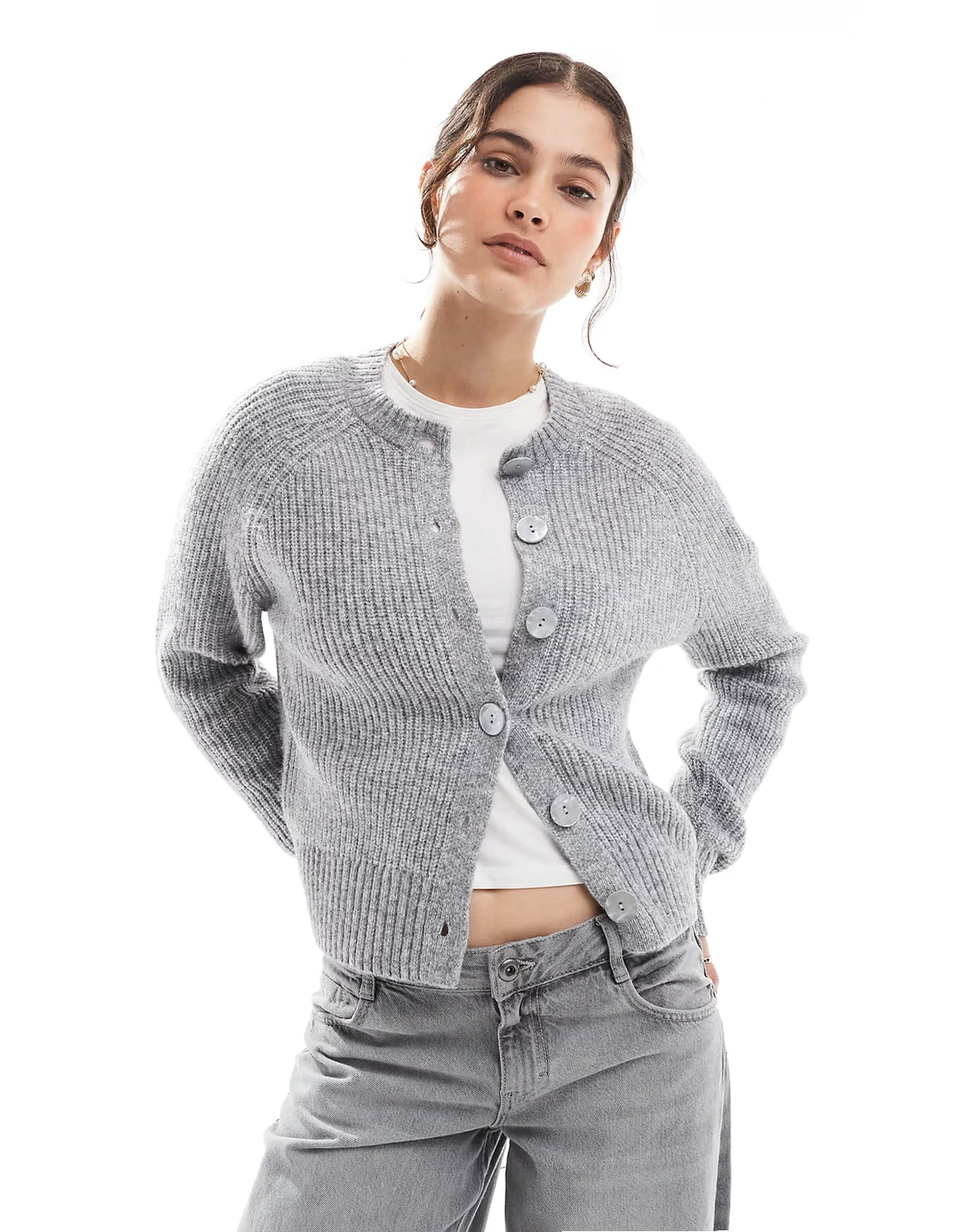 rib knit cardigan in gray