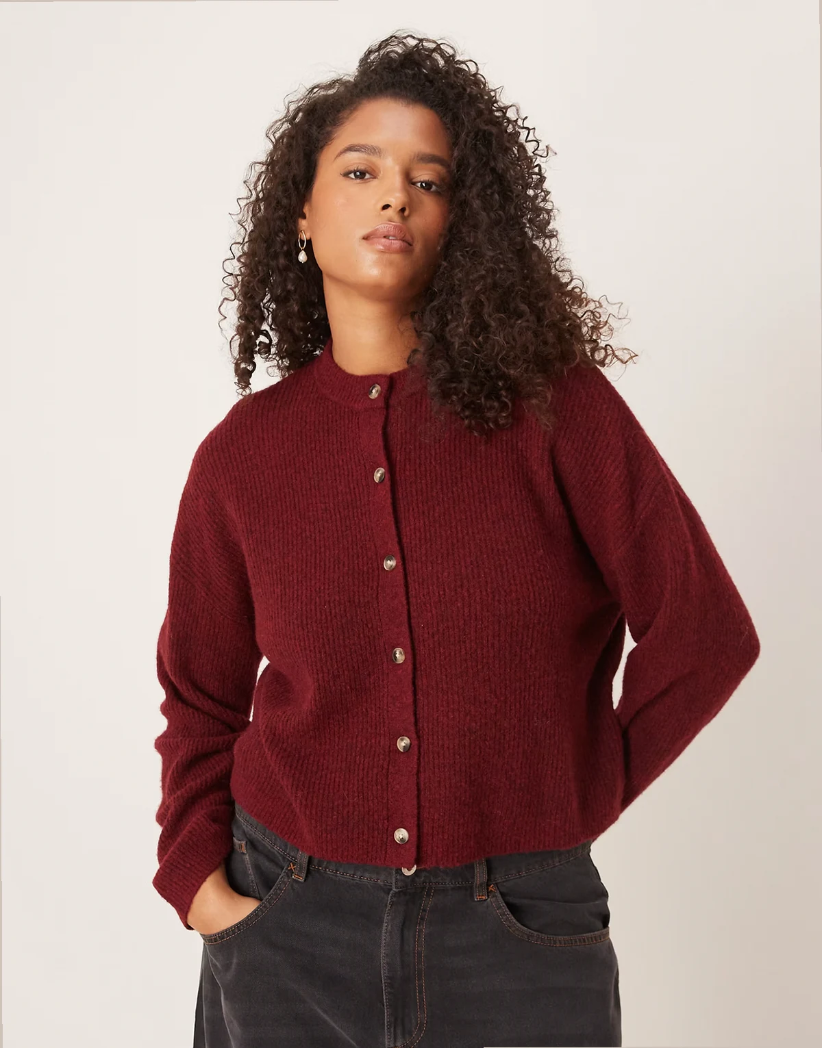 ASOS DESIGN Curve – Śliwkowy luźny kardigan z mieszanki wełny i wełny alpaki