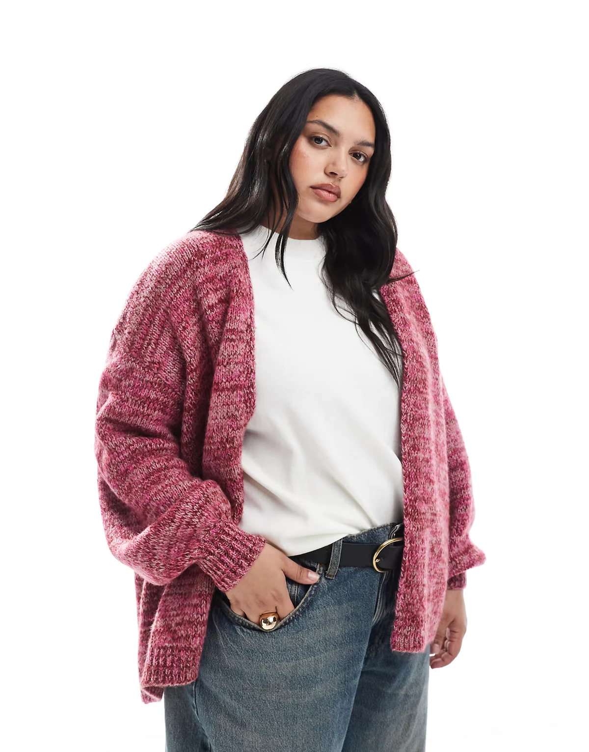 ASOS DESIGN – Różowy niezapinany dzianinowy kardigan