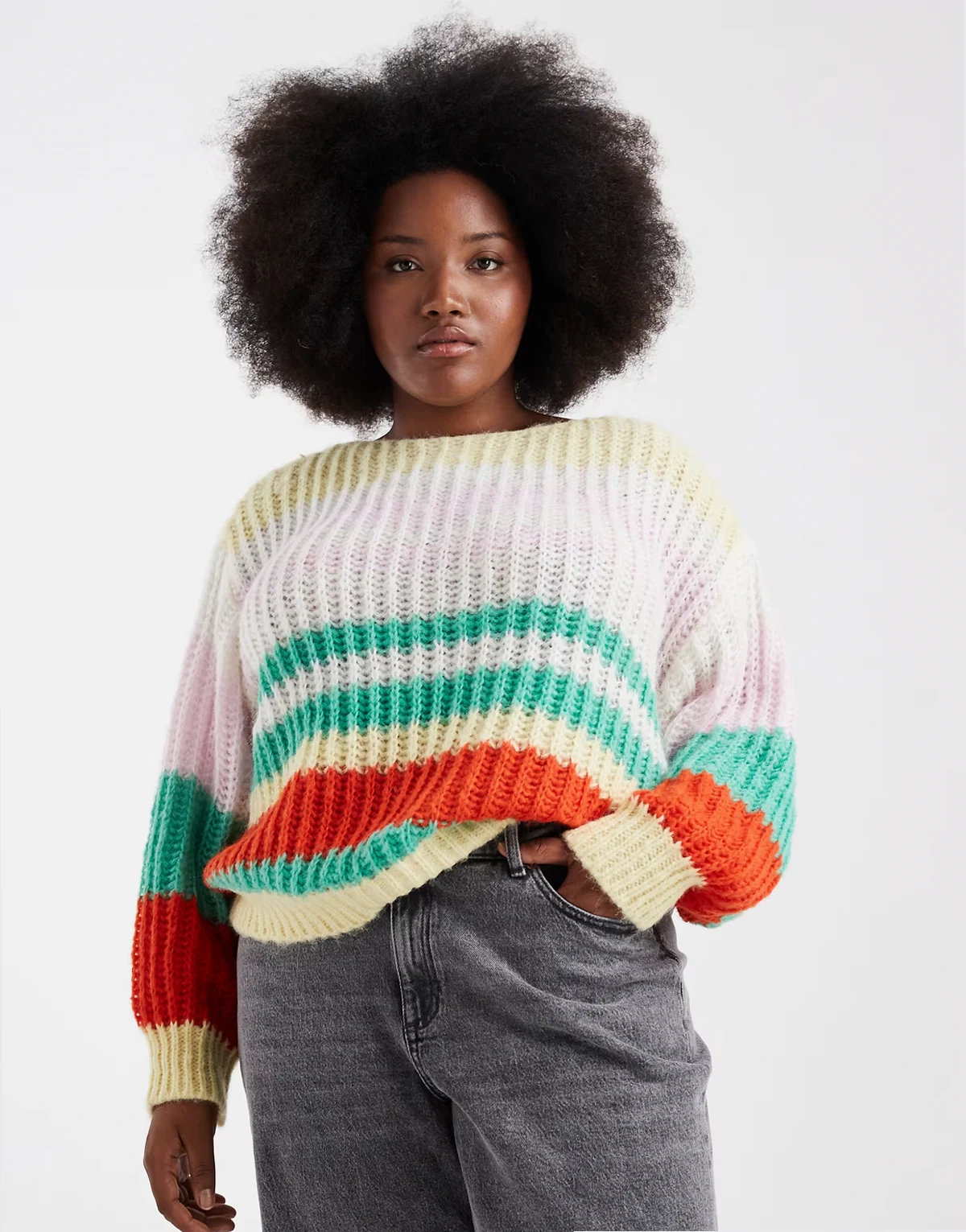Pieces Curve retro stripe knit sweater in multi