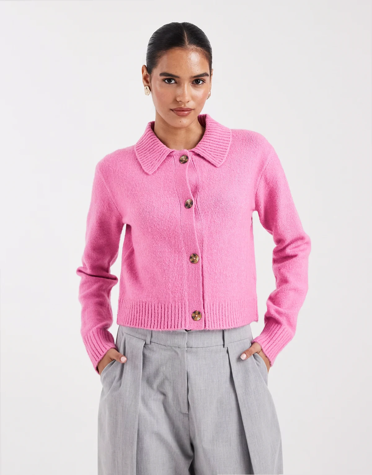 cardigan with collar detail in pink