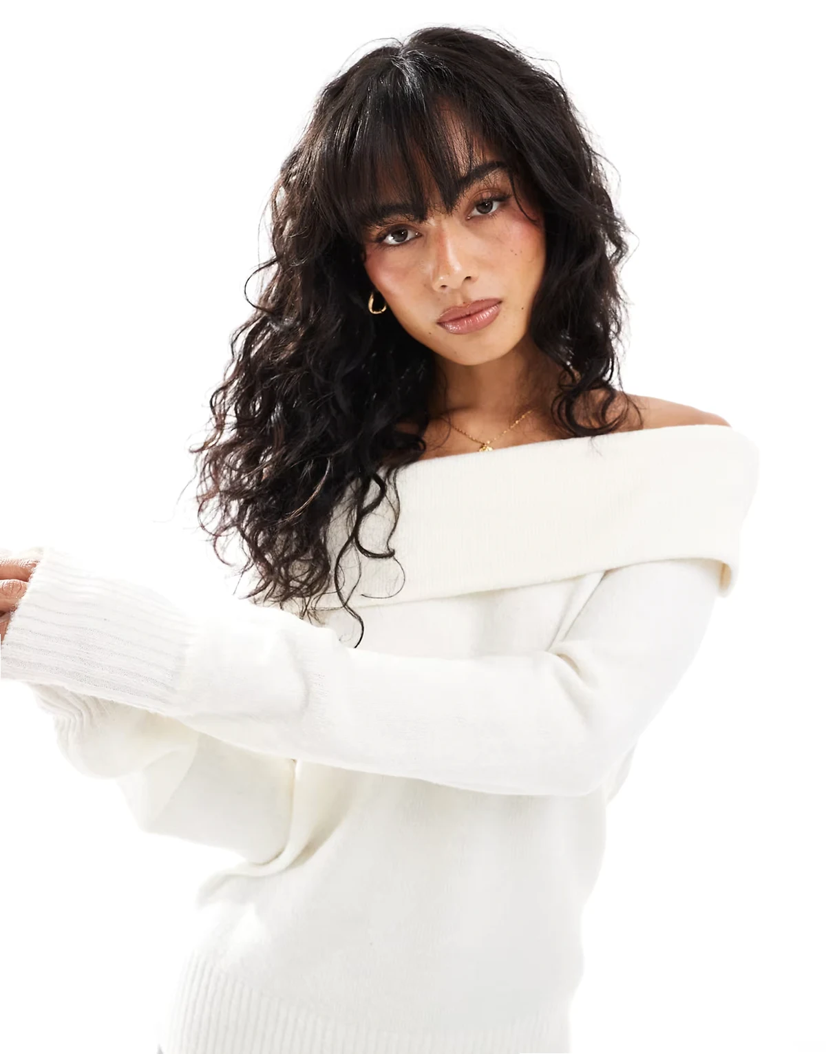 off-shoulder sweater in white