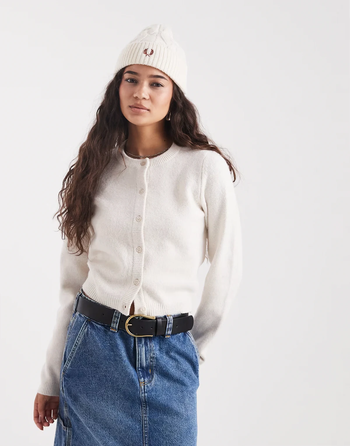 crew neck soft touch cardigan in cream