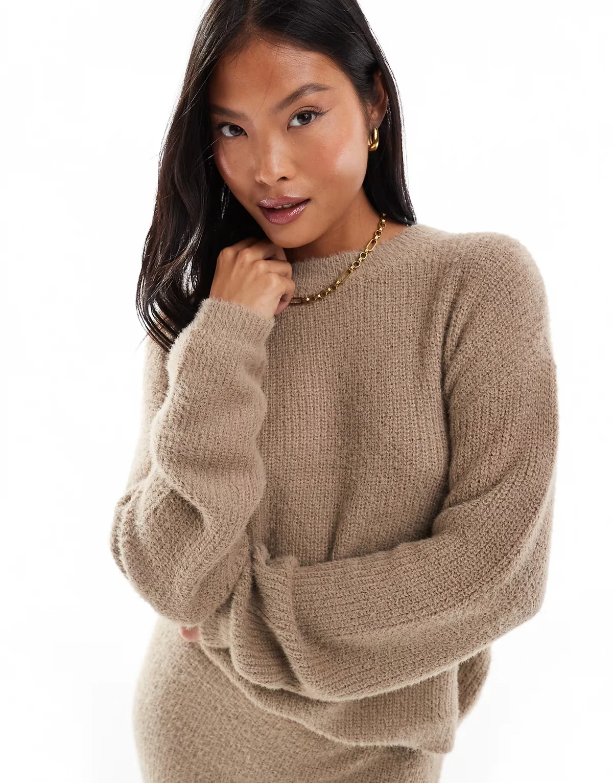 fluffy sweater in beige - part of a set