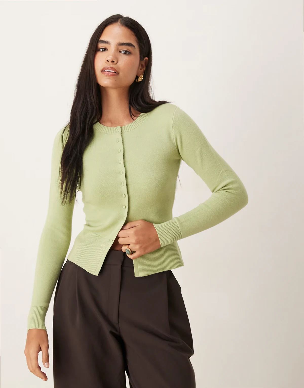 button through compact cardigan in sage green
