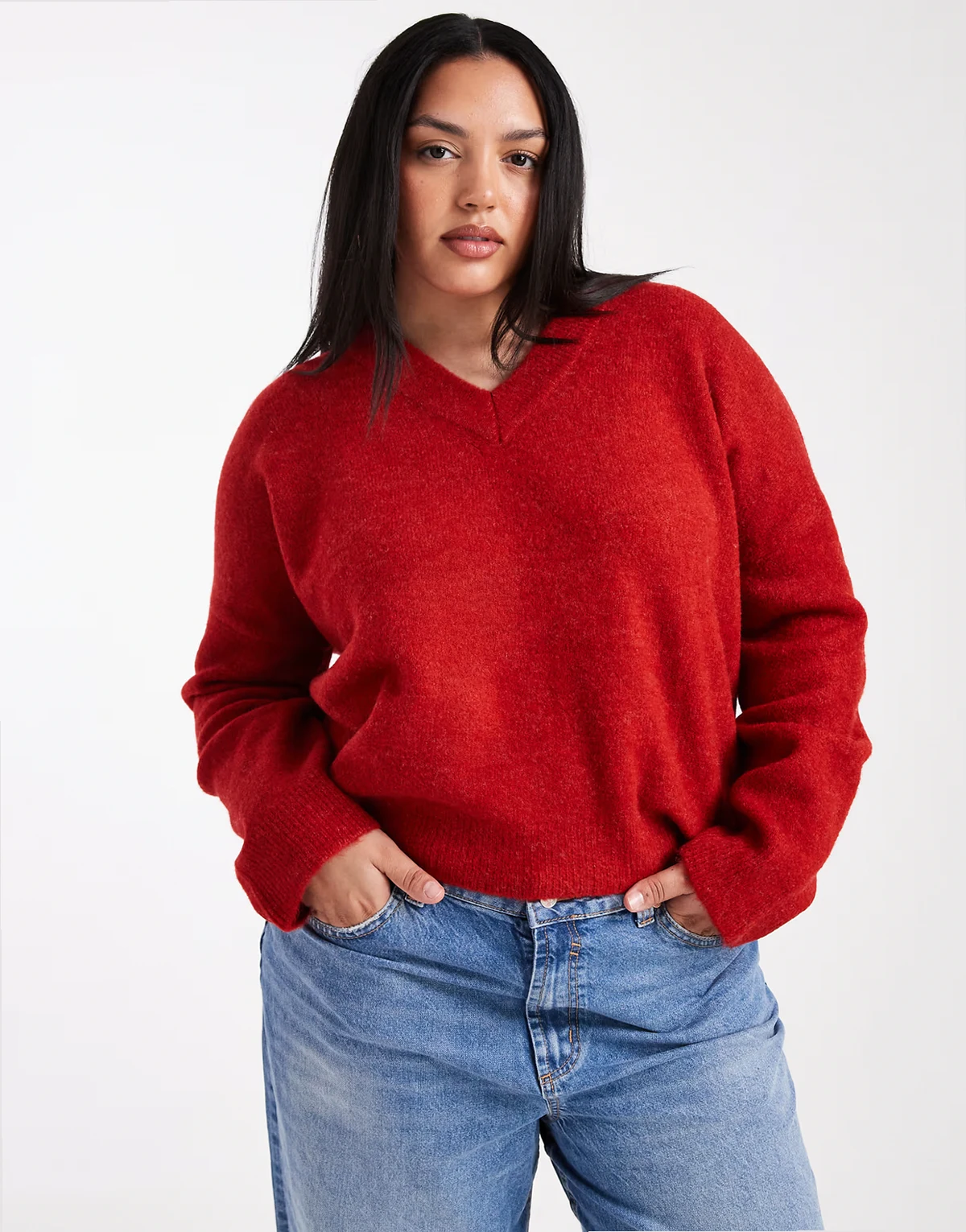 ASOS DESIGN Curve – Czerwony sweter o pudełkowym kroju z dekoltem w szpic
