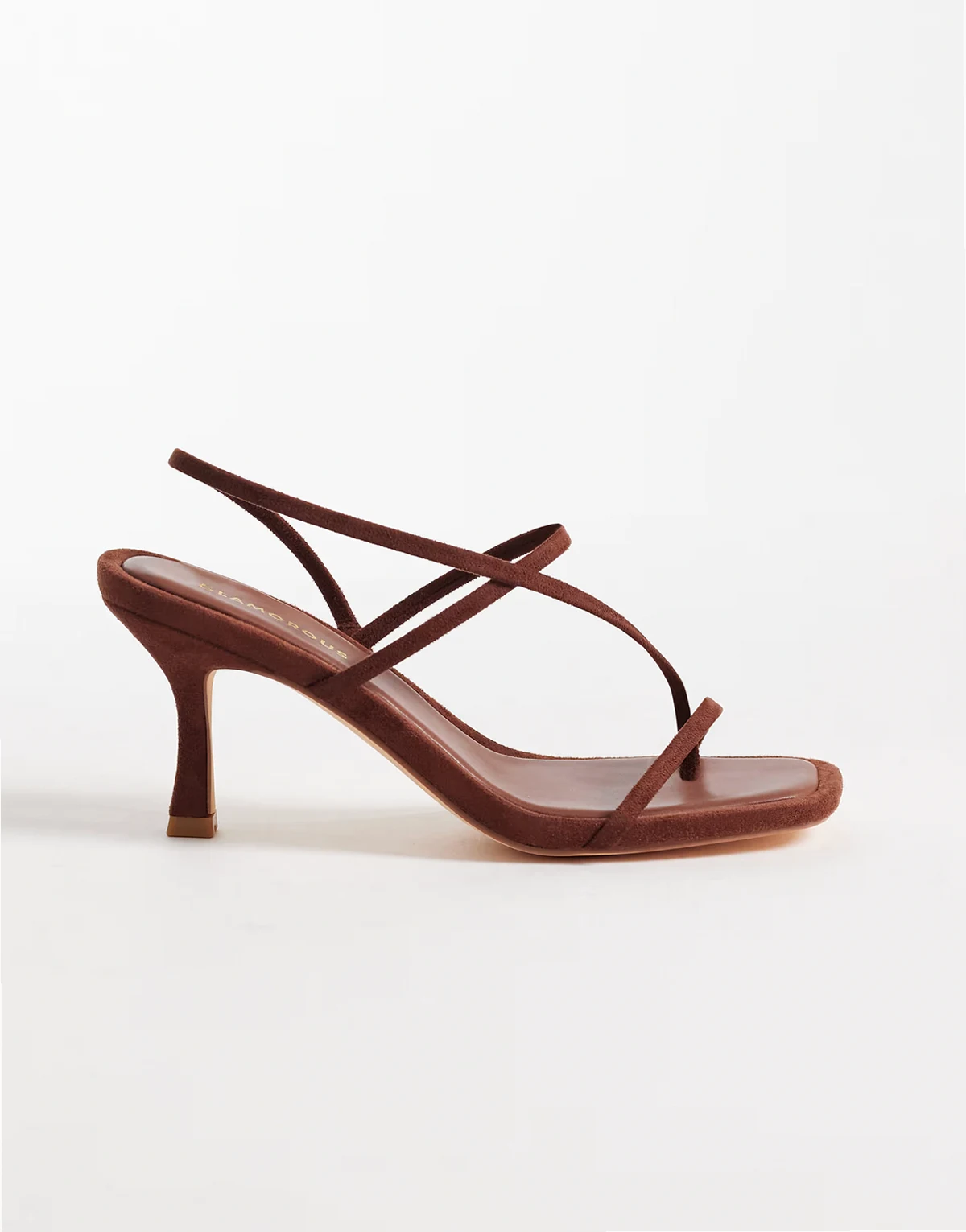 barely there heeled sandals in brown suedette