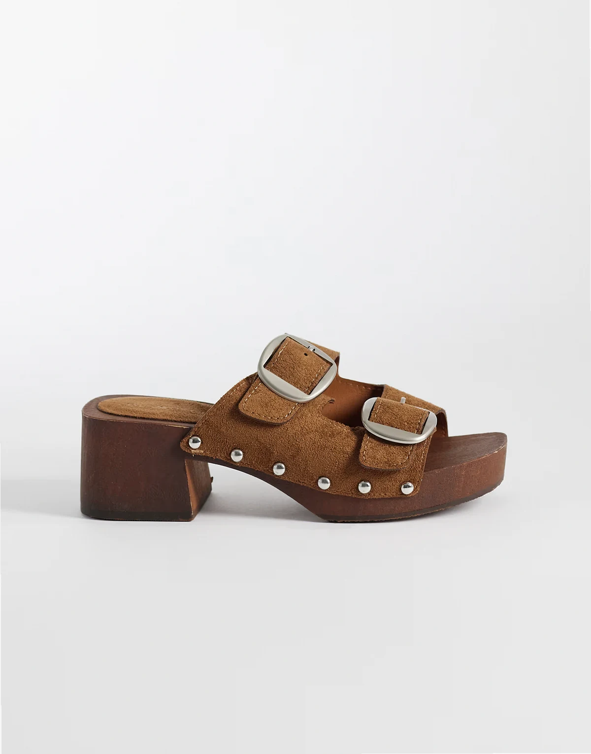 clogs in tan suedette