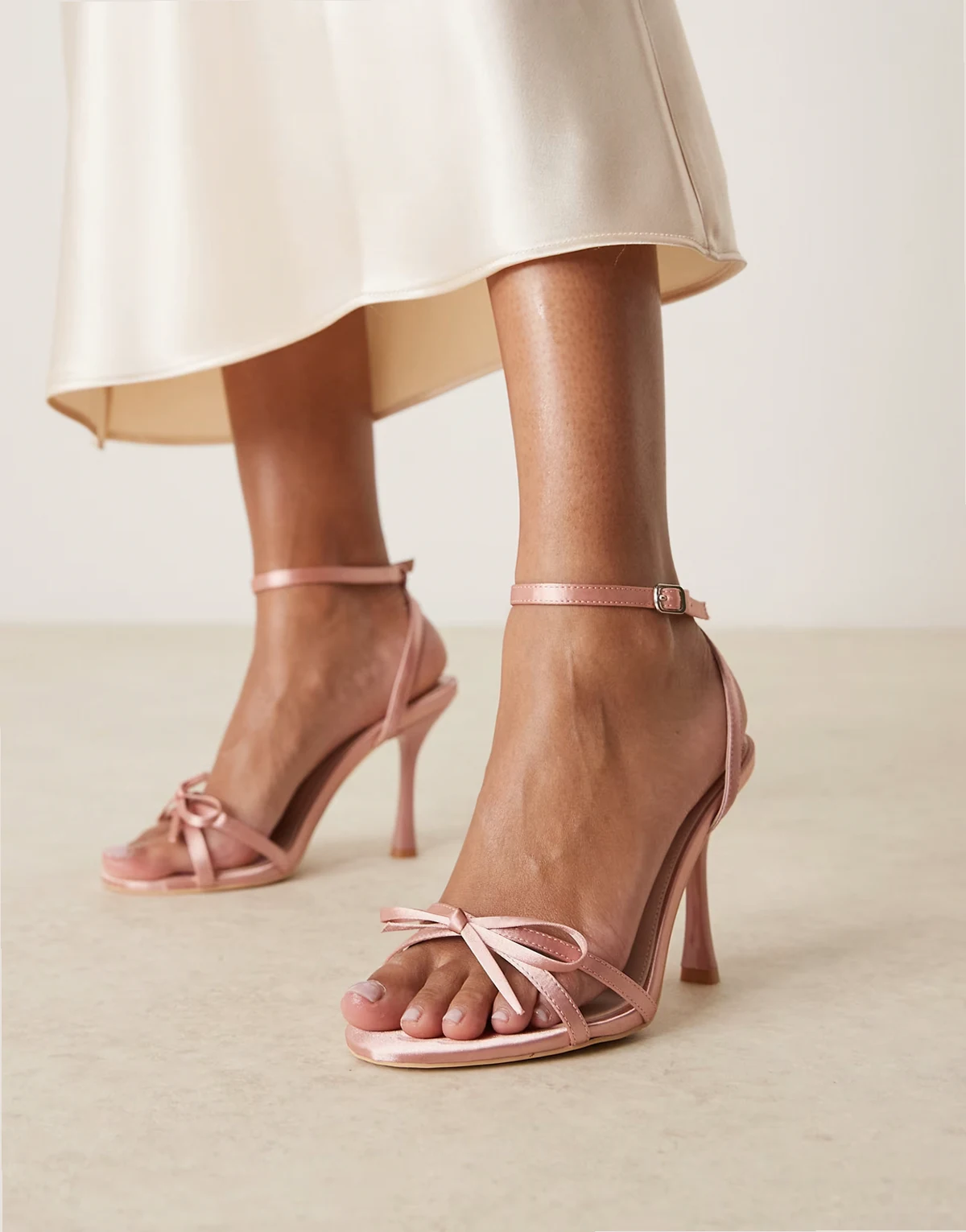 Bridal Sharly heeled sandals with bow detail in satin blush