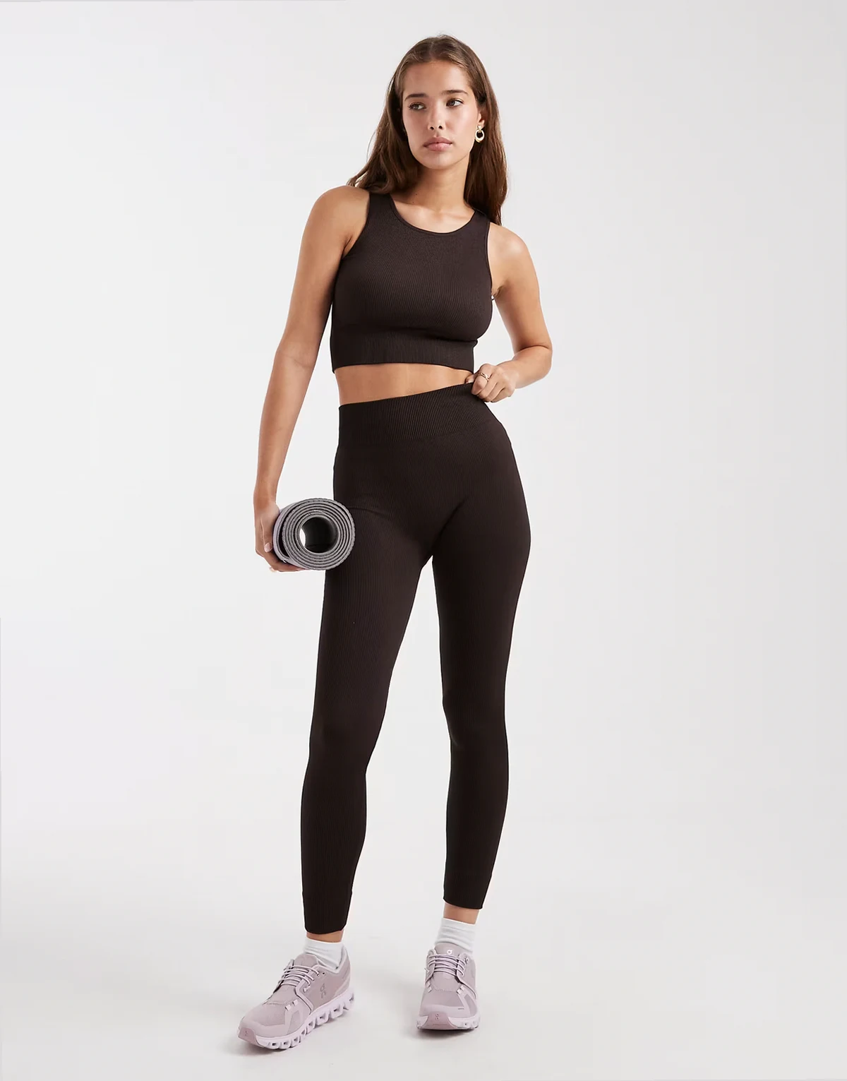 seamless leggings in chocolate brown - part of a set