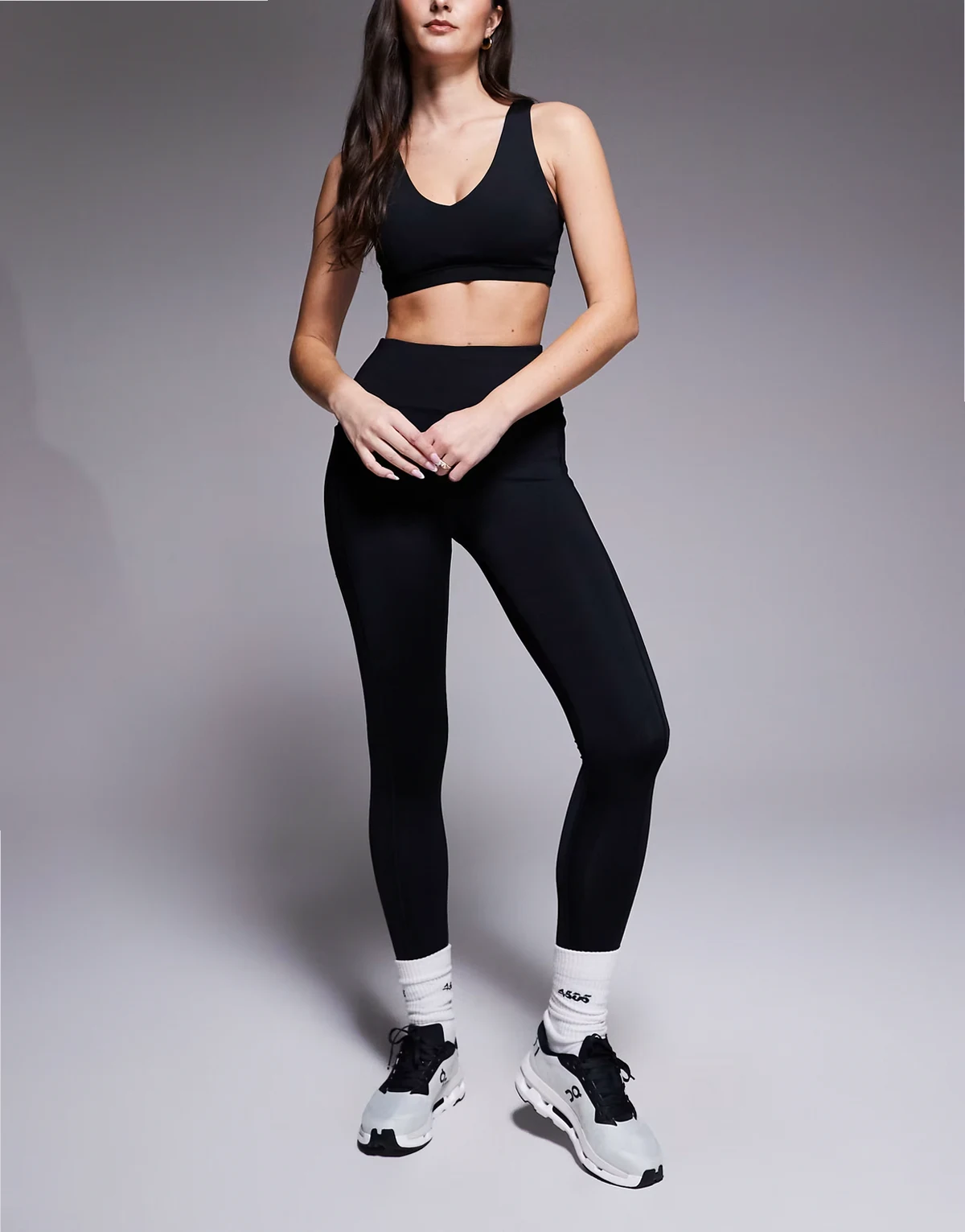 Hourglass Icon active tie waist run leggings with phone pocket in black