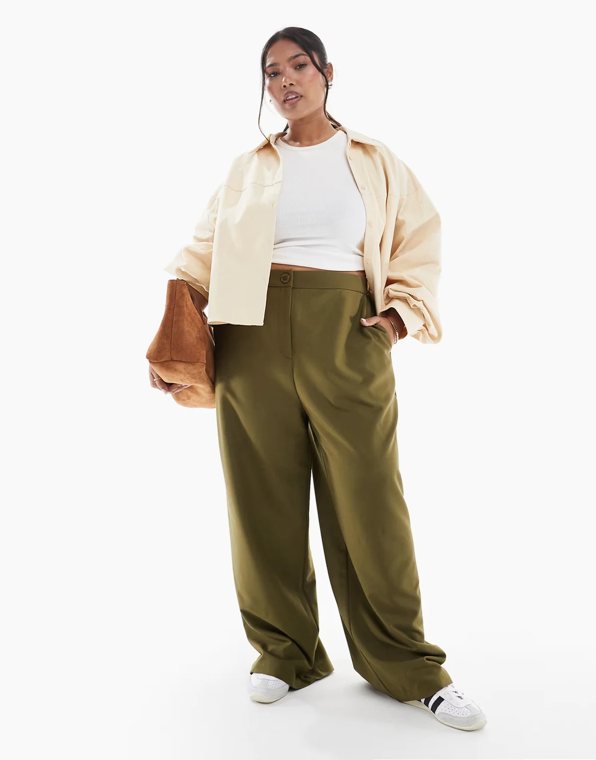 ASOS DESIGN Curve – Dopasowane spodnie w kolorze khaki z prostymi nogawkami o luźnym kroju