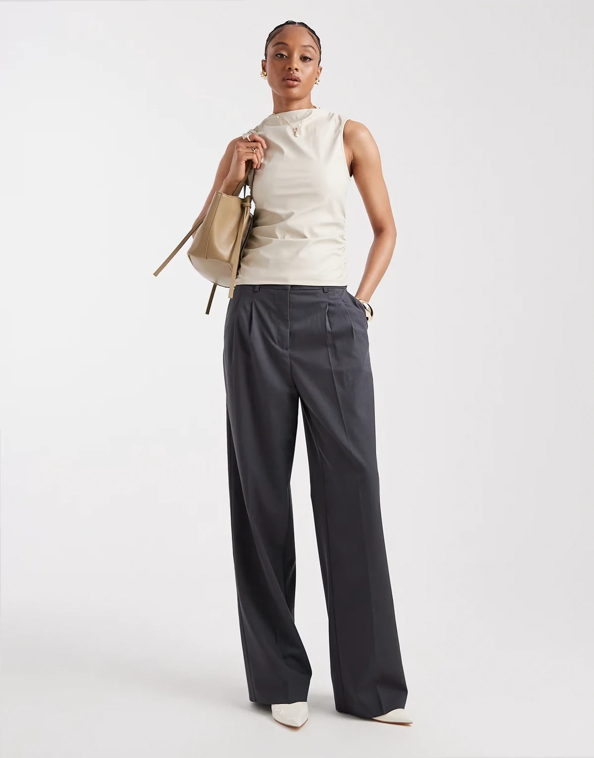 dad fit tailored pants in medium gray