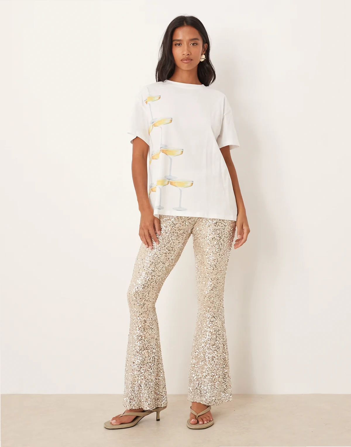 Petite sequin flared pants in silver - part of a set