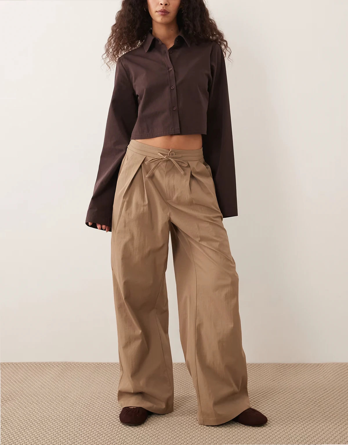pull on wide leg pants in mocha with tie waist detail