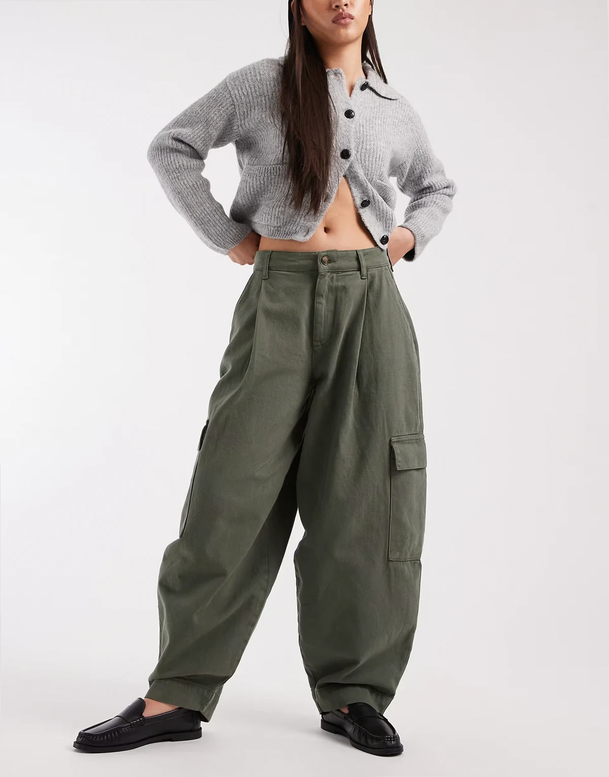 – Utility-Cargohose in Khaki mit Ballonschnitt