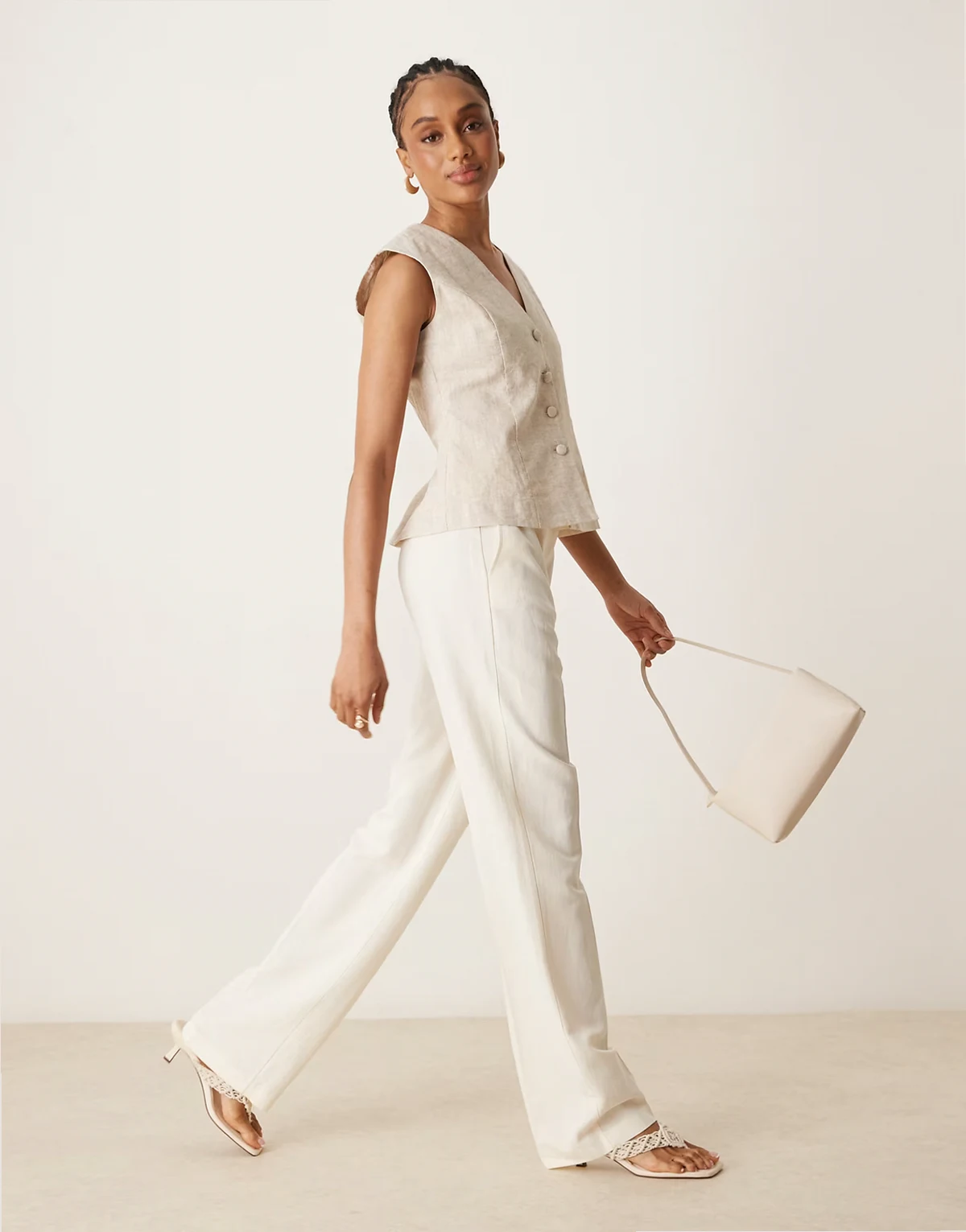 Tall – Elegante, schmal geschnittene Hose aus Leinen in Cremeweiß mit geradem Schnitt