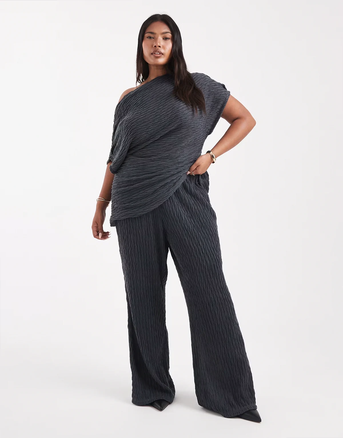 textured jersey wide leg pants in asphalt gray - part of a set