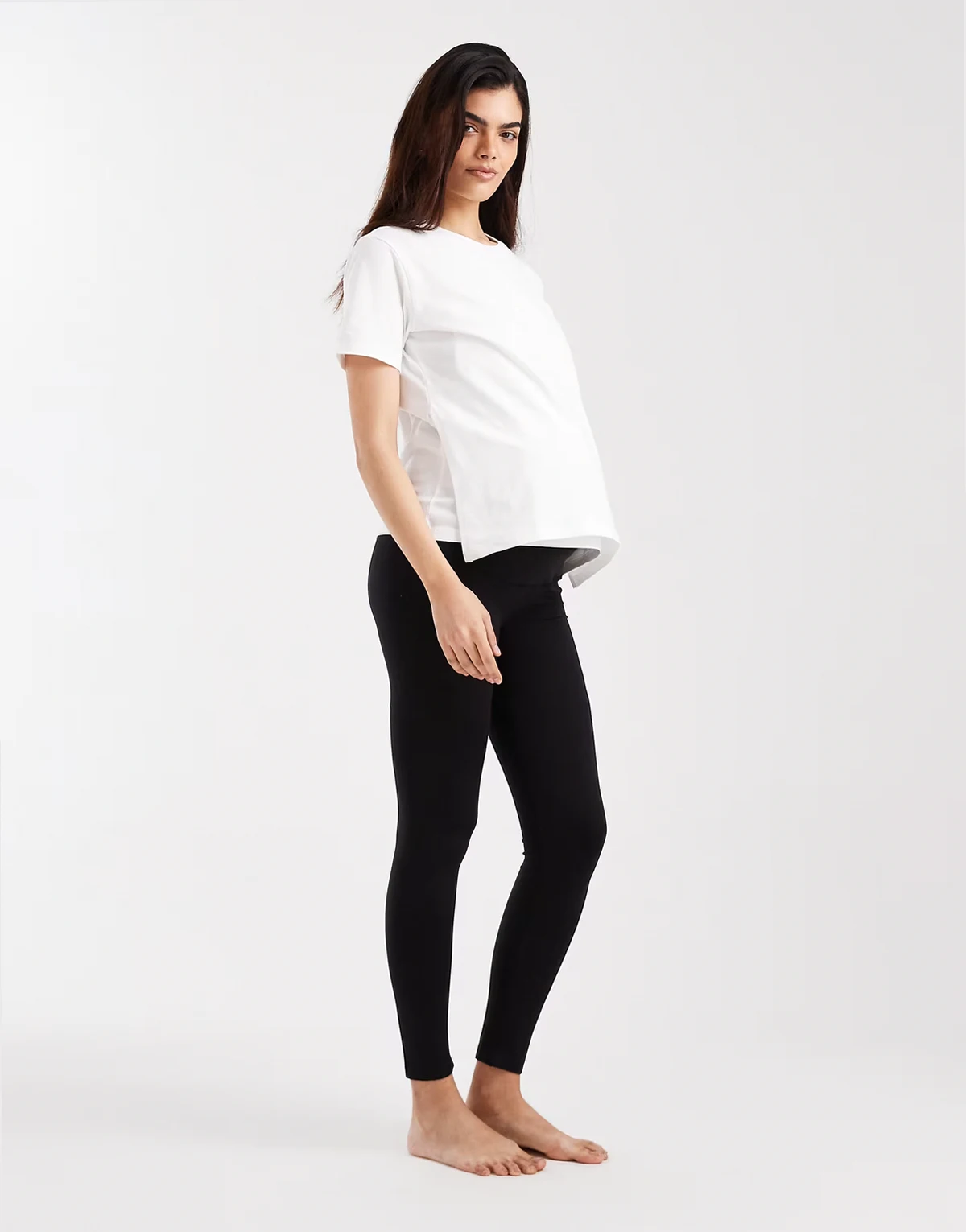 Mamalicious Maternity – Czarne bezszwowe legginsy treningowe z odwijanym pasem w talii