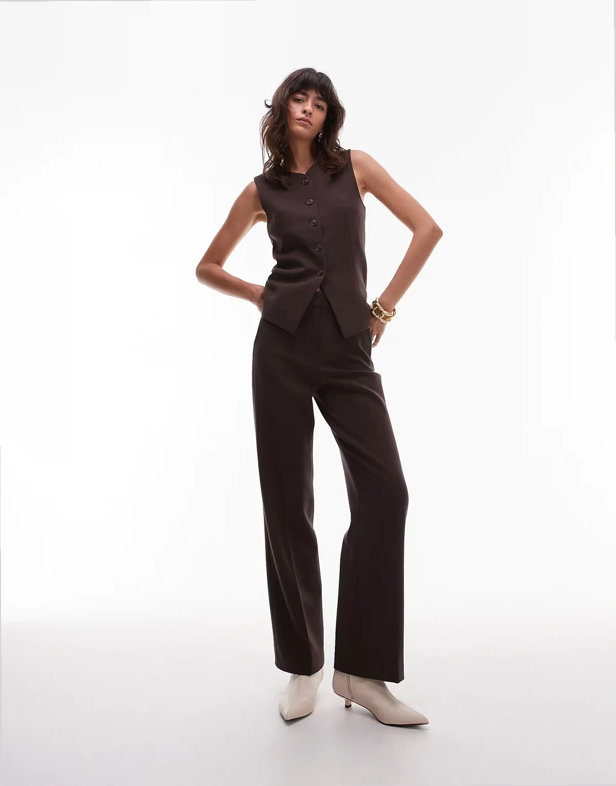 tailored flared pants in dark brown