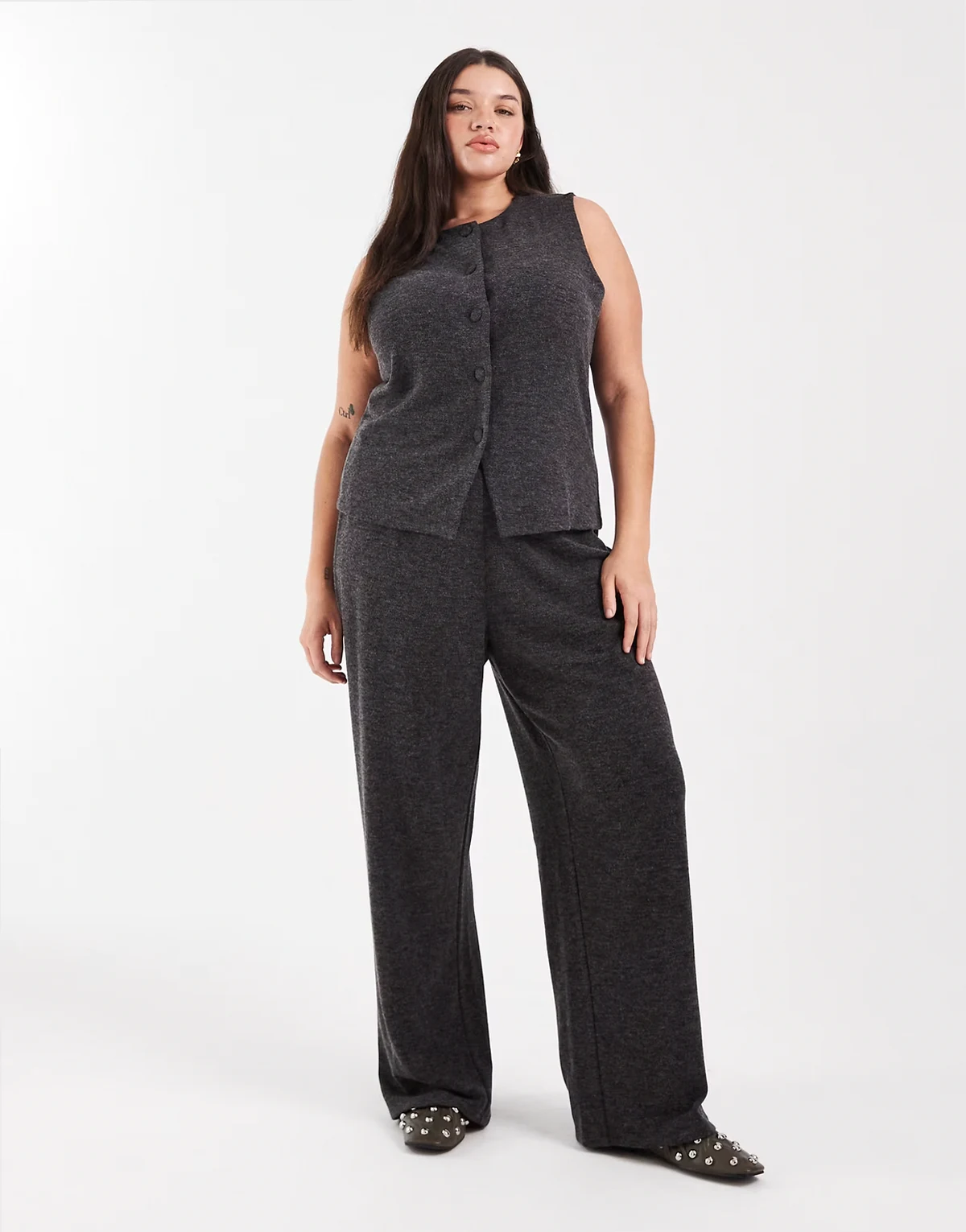 wide leg pants in dark gray - part of a set