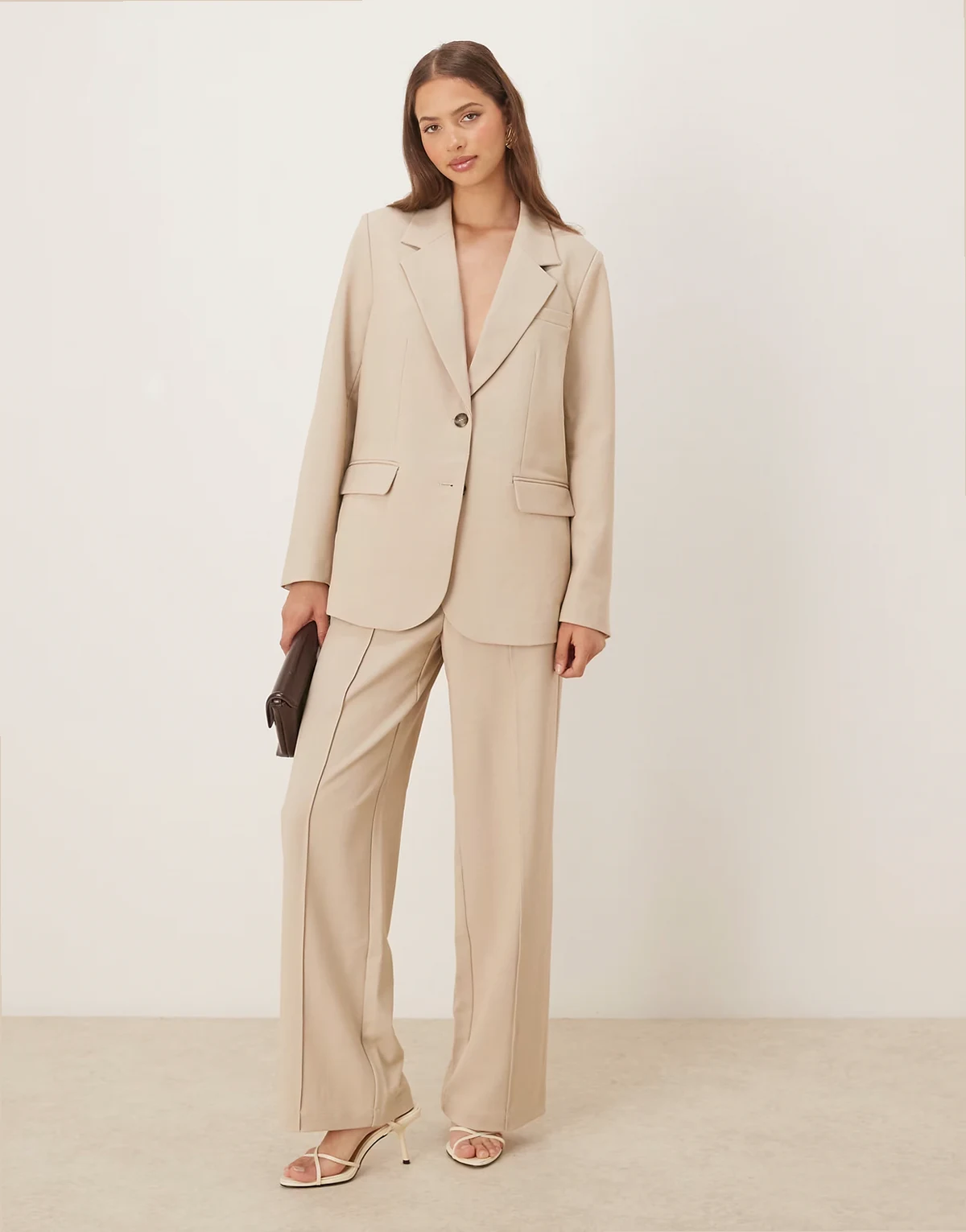– Elegante Hose in Creme mit hohem Bund und weitem Bein, Kombiteil