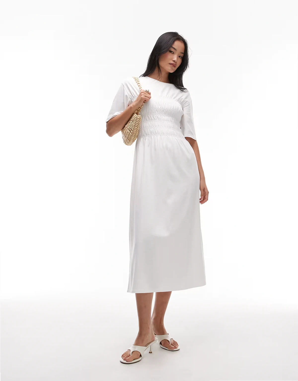 – Midaxi-Kleid aus Jersey in Weiß mit gerafftem Korsettdetail