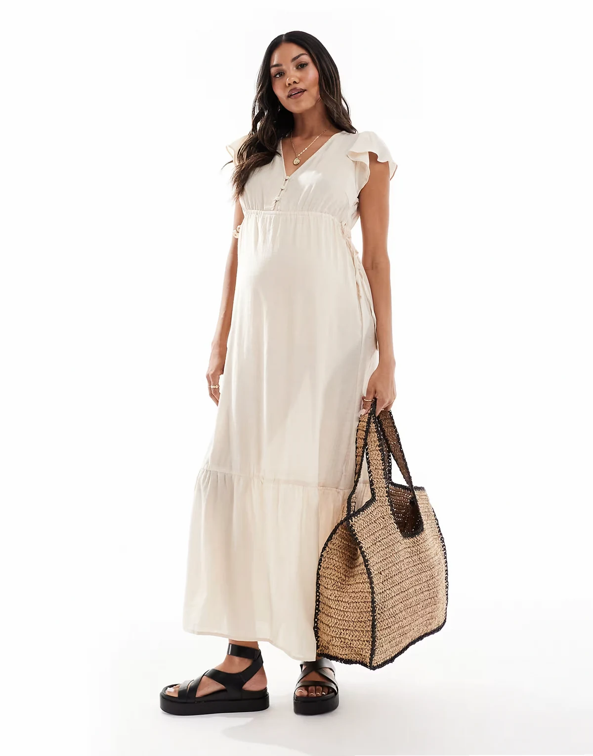 Mamalicious Maternity – Jasnobeżowa sukienka maxi