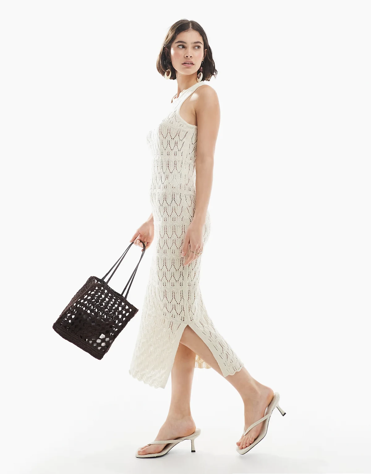 – Midi-Tankkleid aus Strick in Creme