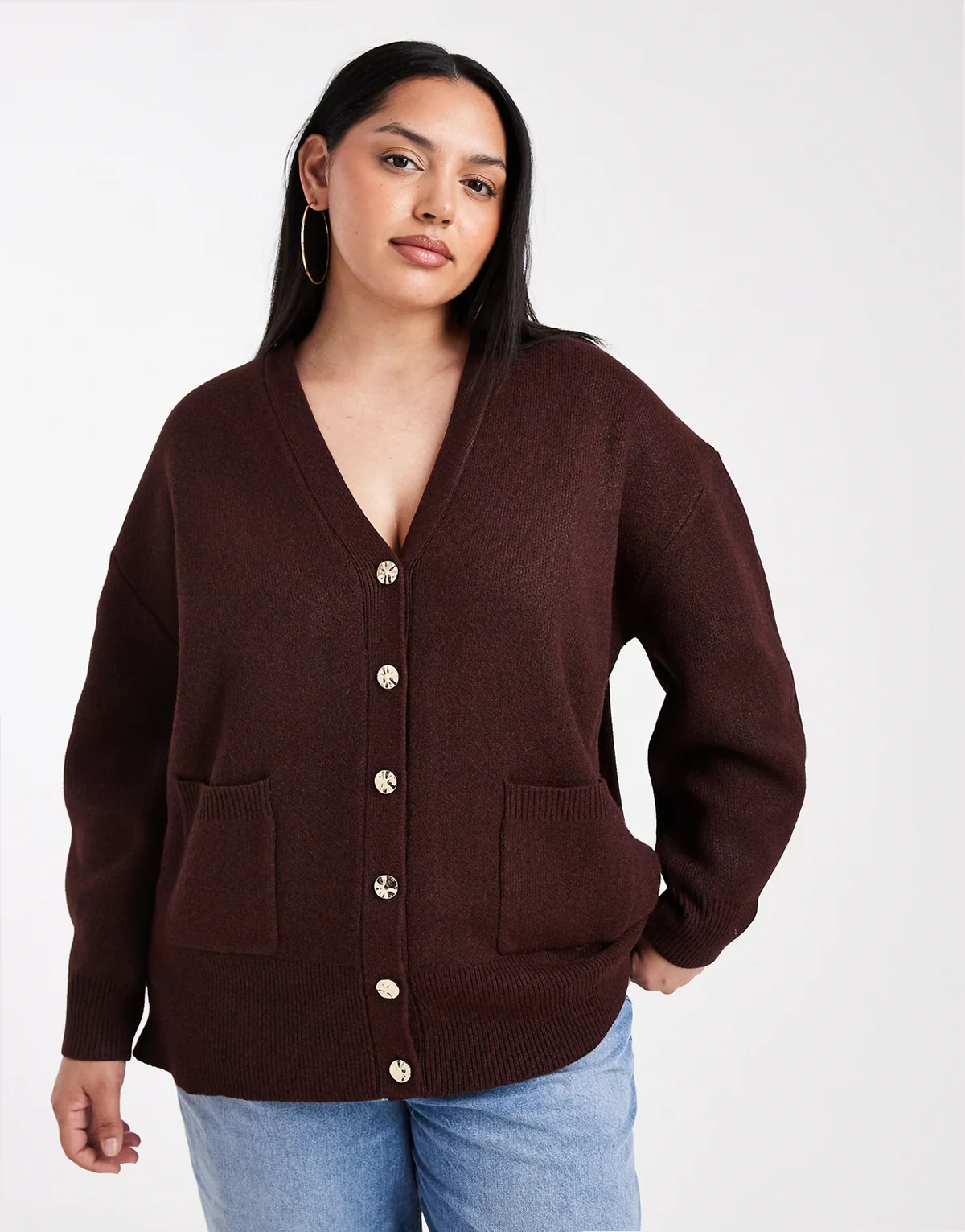ASOS DESIGN Curve – Bordowy kardigan oversize o fasonie boyfriend ze strukturyzowanej przędzy