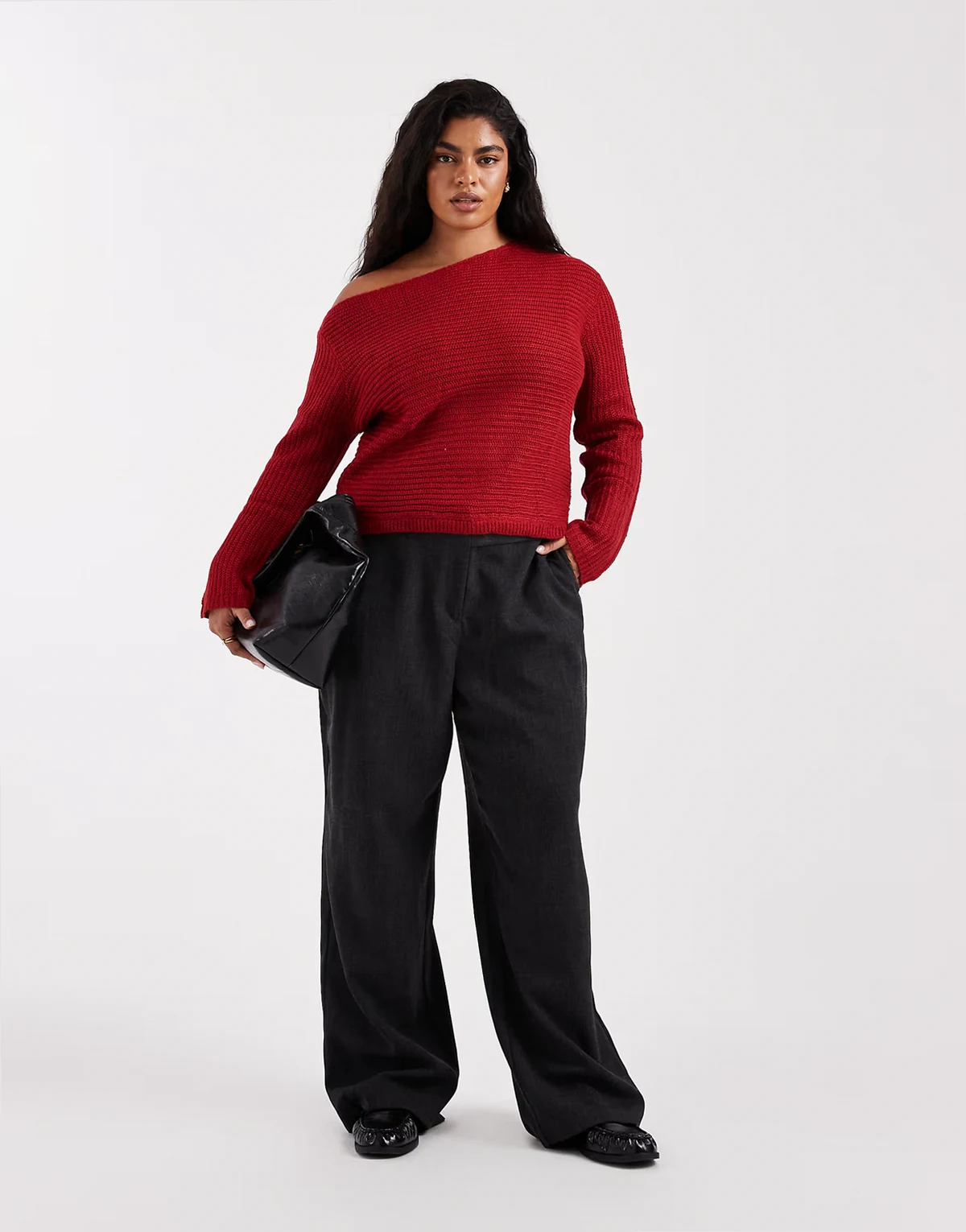 ASOS DESIGN Curve – Czerwony luźny sweter z odsłoniętymi ramionami