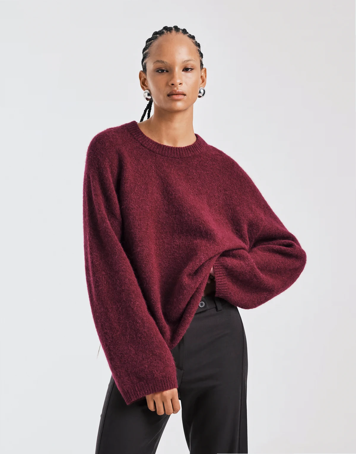 – Superweicher Relaxed Fit Pullover aus Alpakawolle und Wolle in Burgunderrot