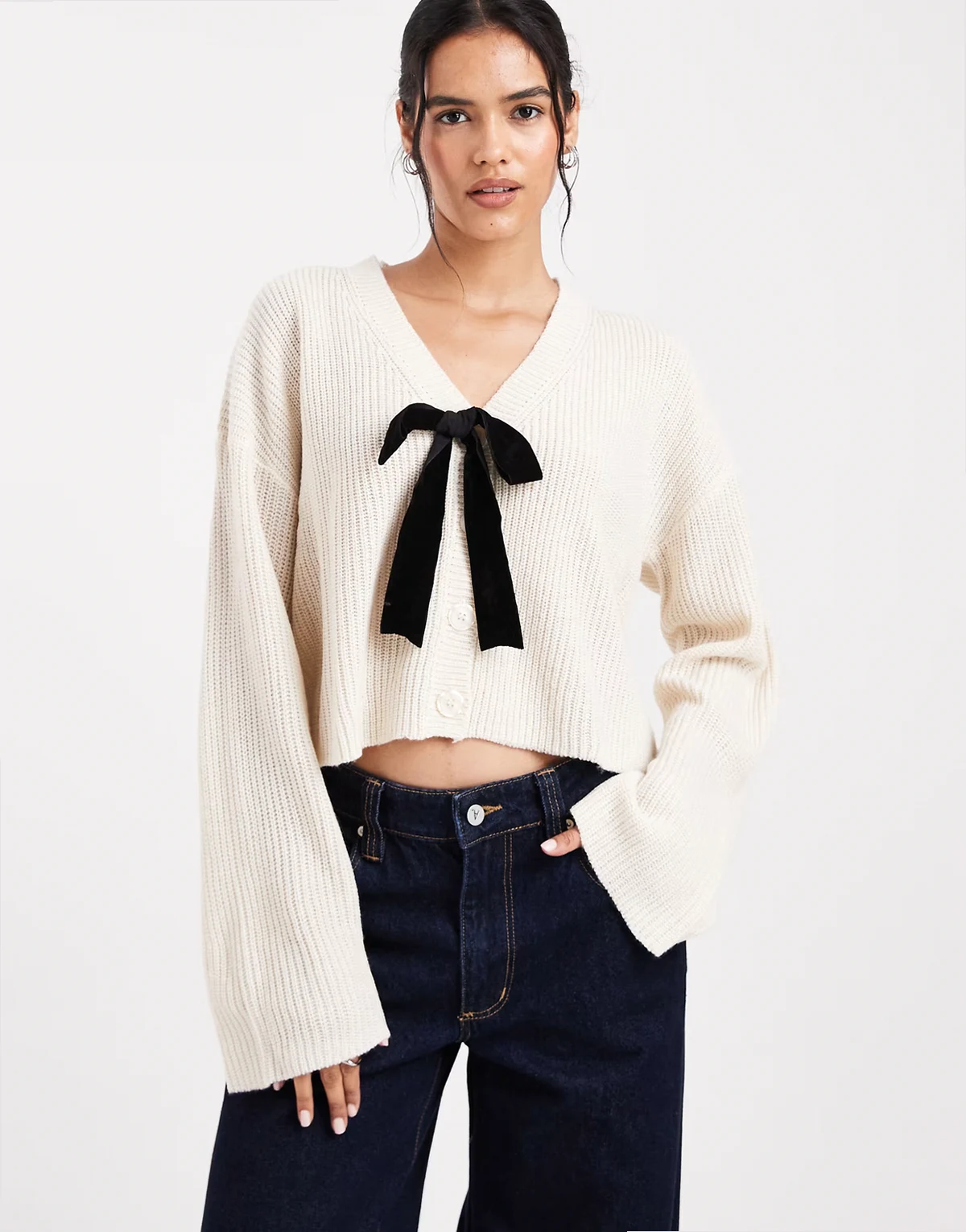 tie detail cardigan in cream
