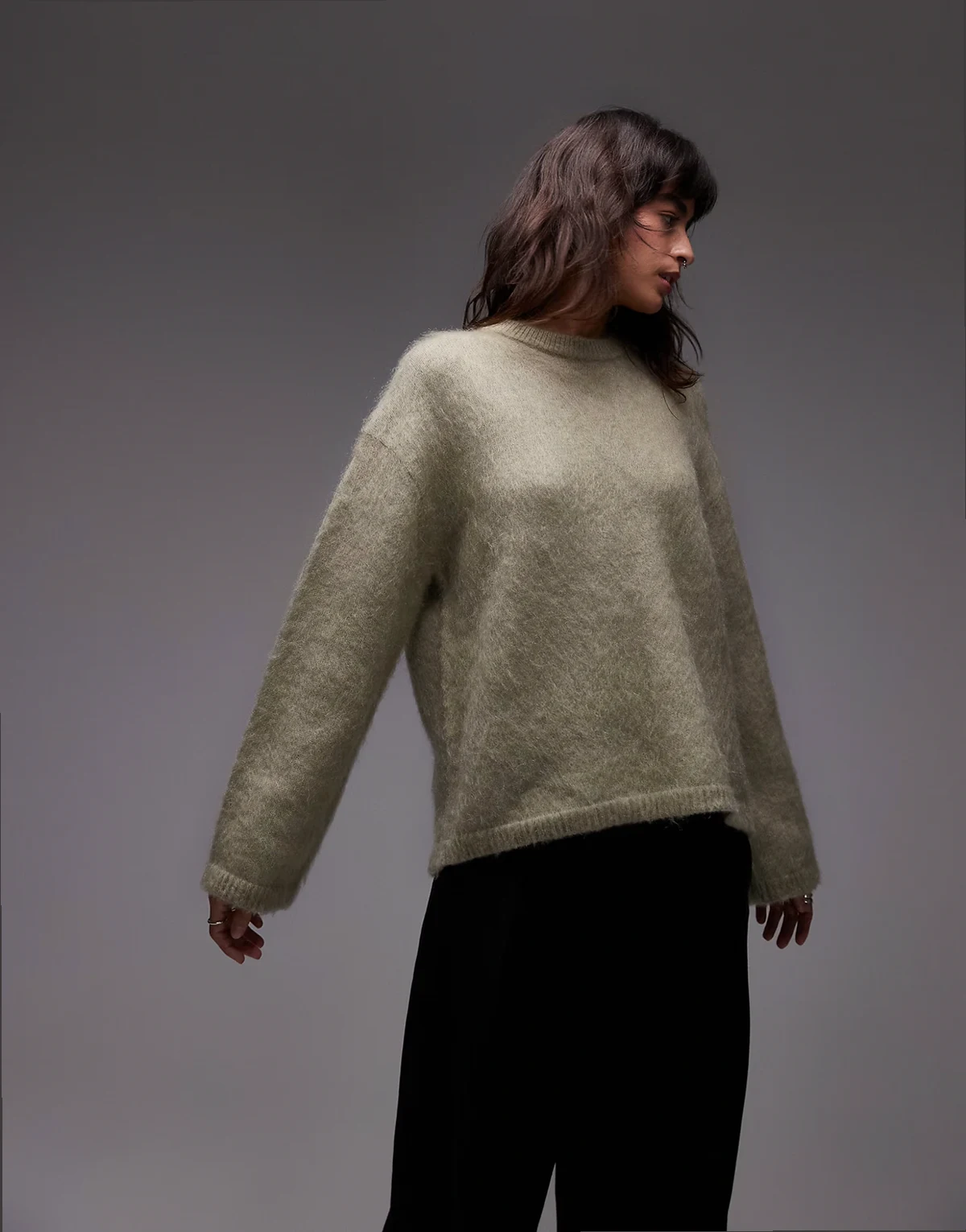 mohair super soft fluffy knit sweater in khaki green