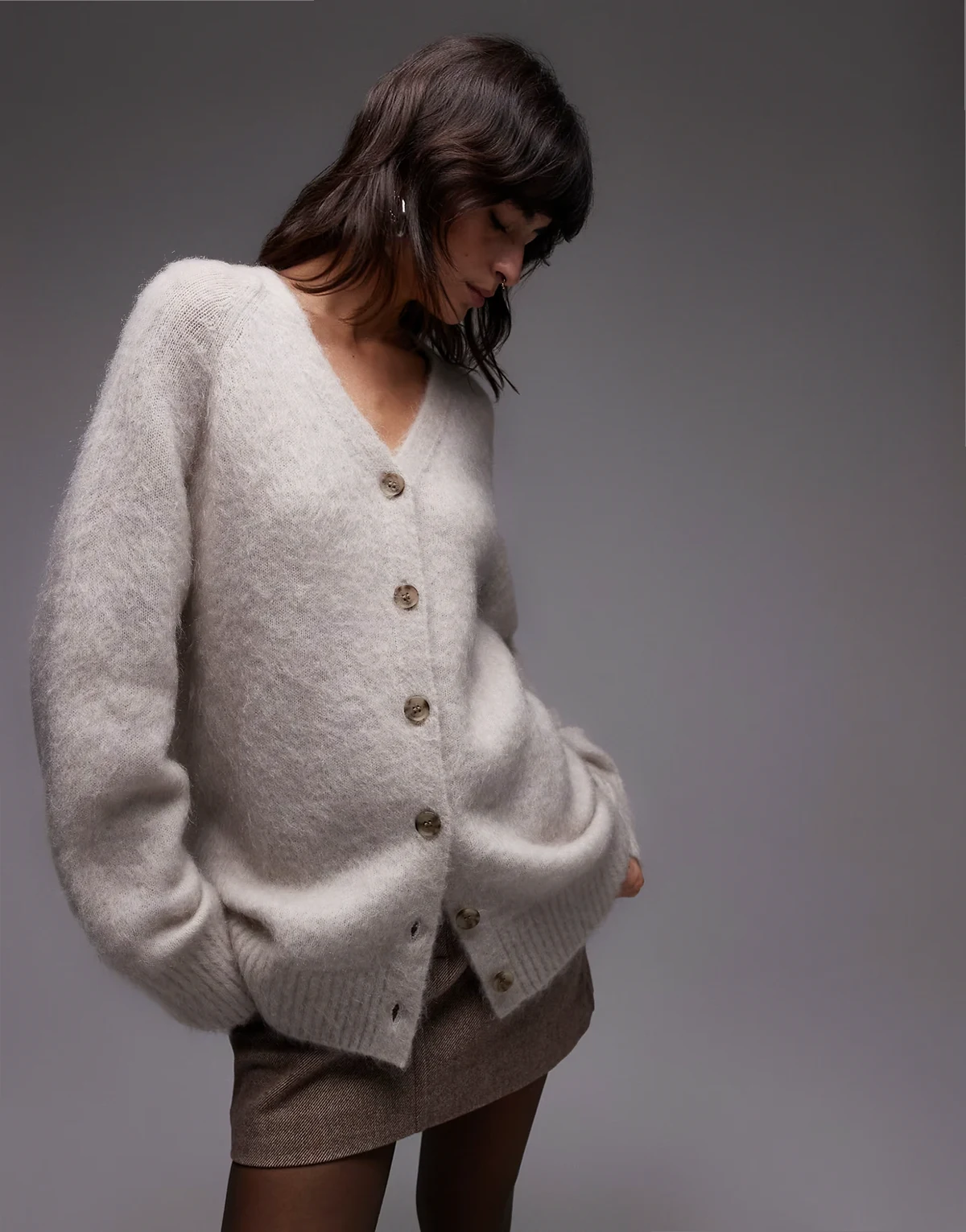 supersoft mohair and wool blend oversized cardigan in light beige