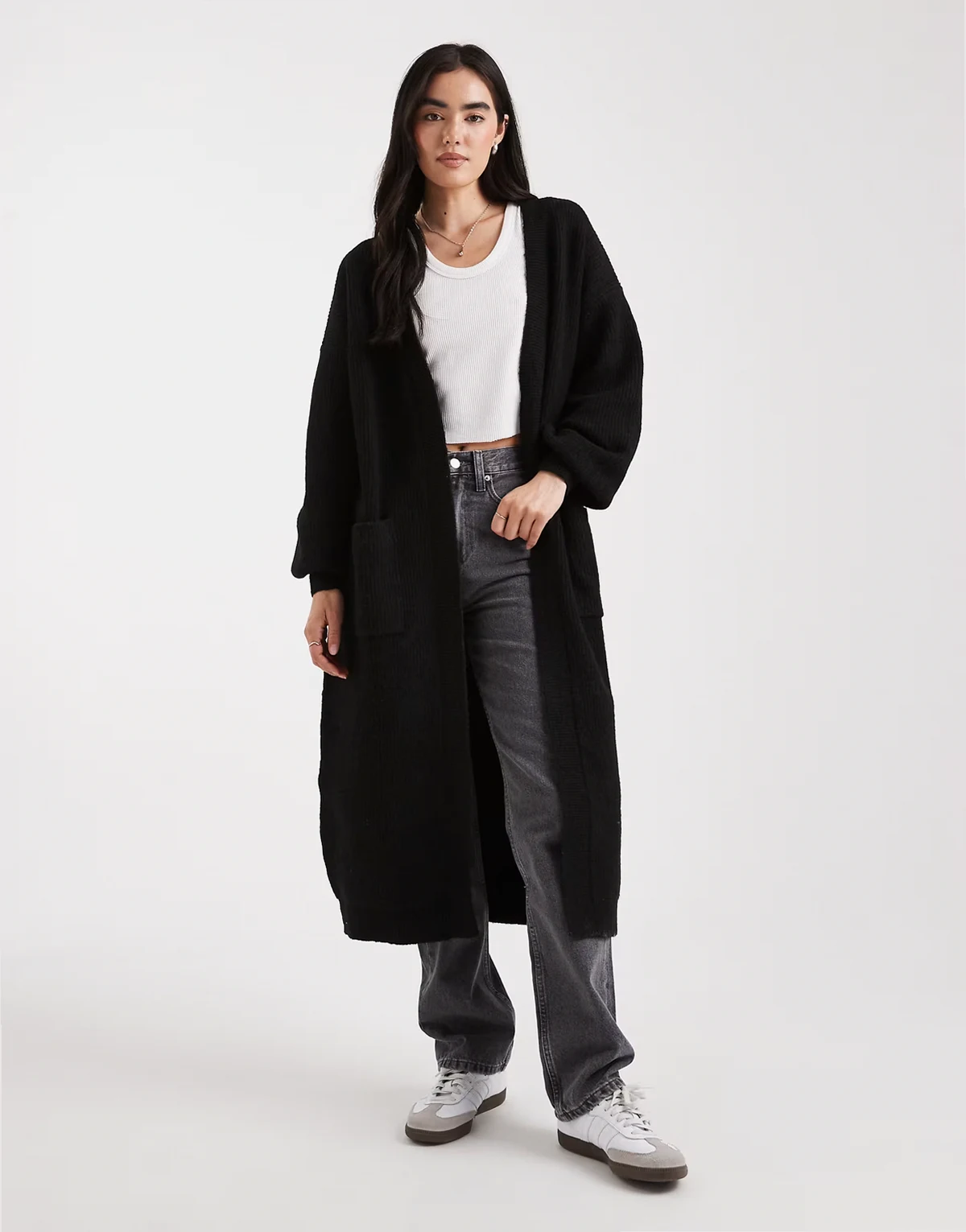 – Maxi-Strickjacke in Schwarz