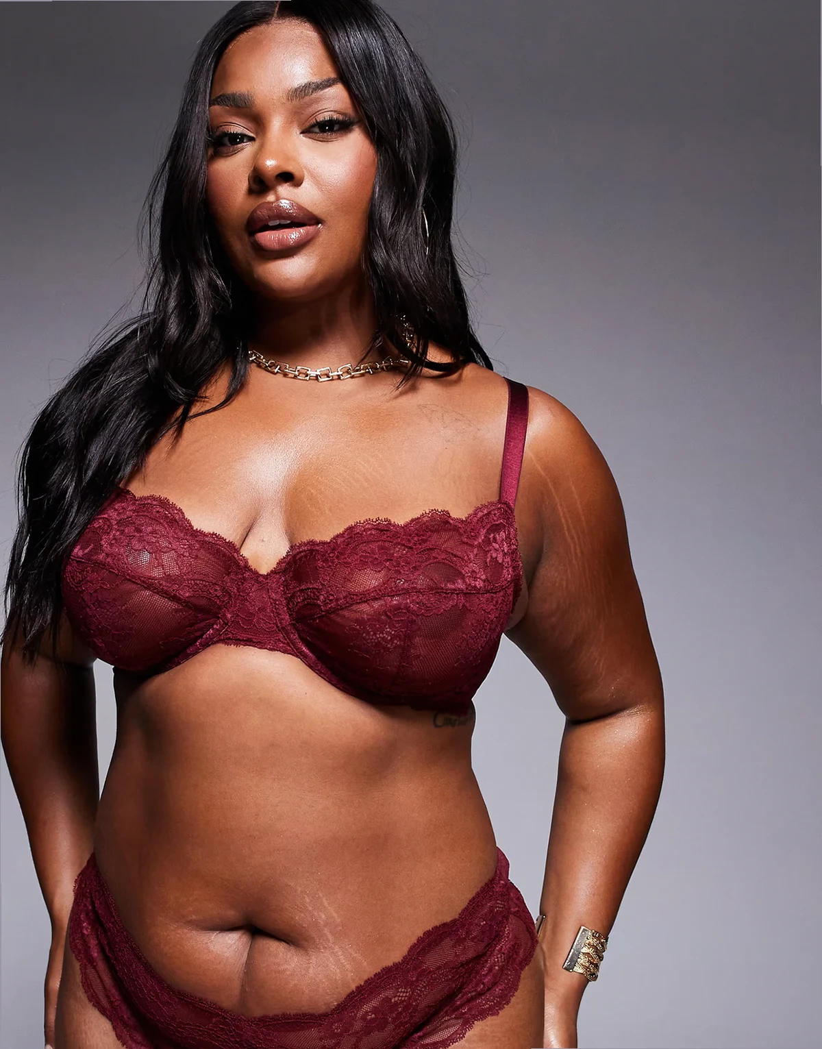 ASOS DESIGN Curve – Lola – Bordowy koronkowy biustonosz z fiszbinami
