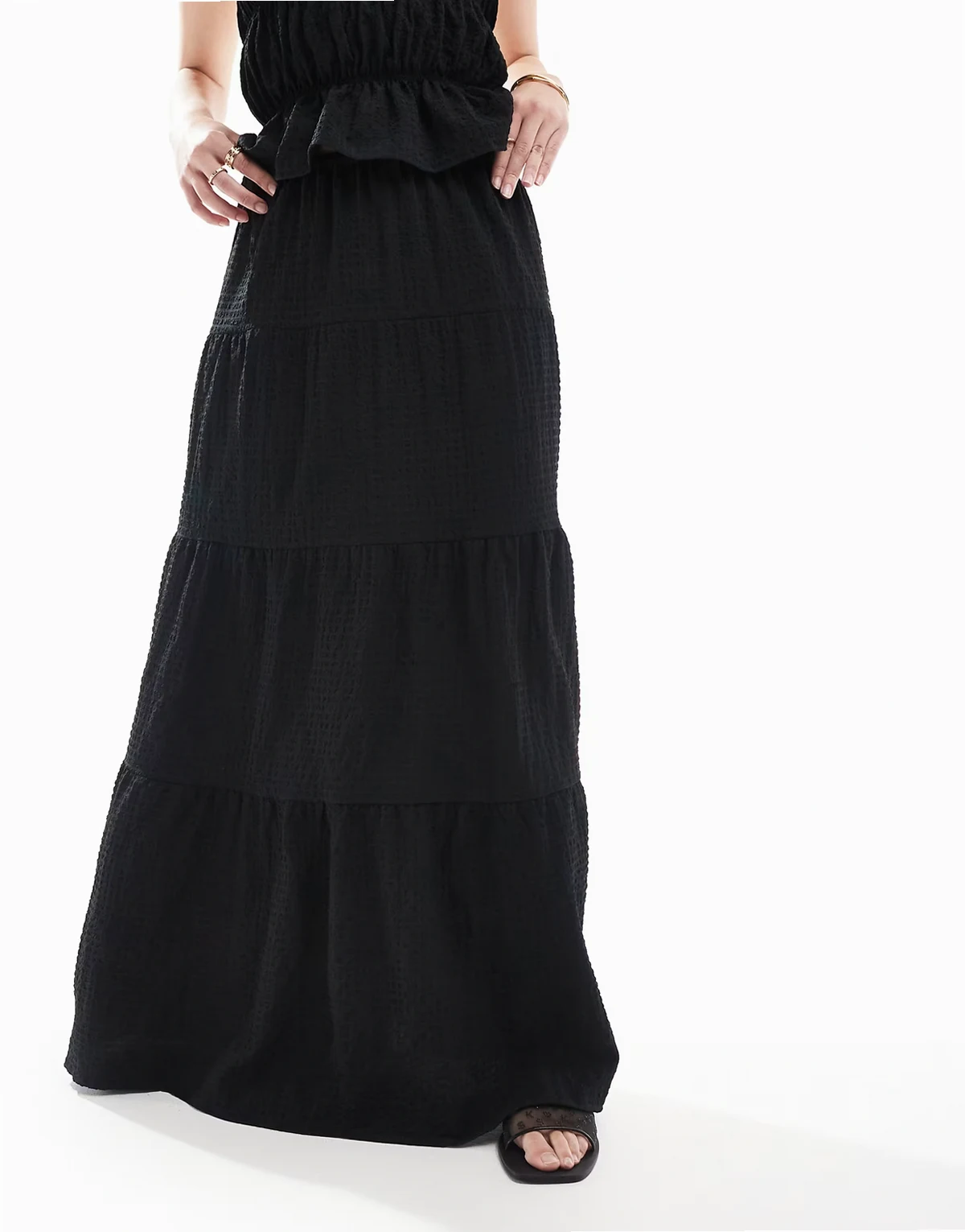 Esmee Exclusive sheer tiered beach skirt in textured black - part of a set