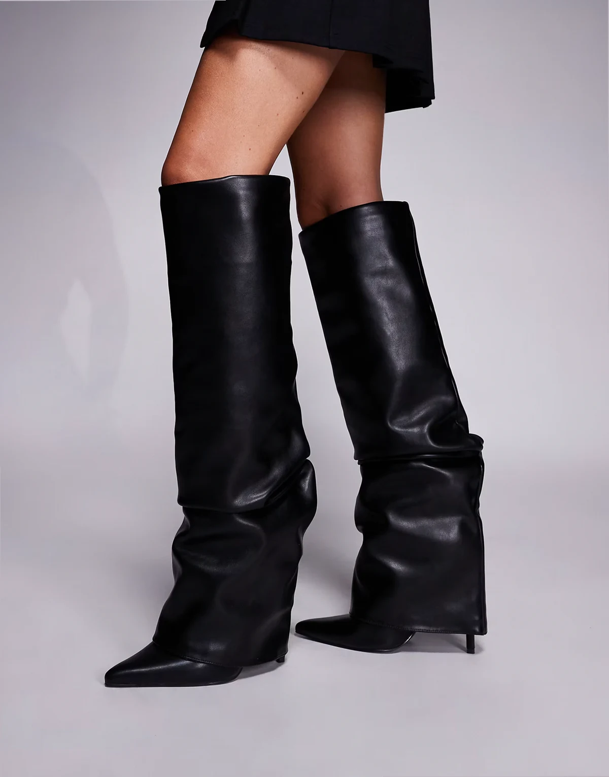 Simmi London Lukas foldover ruched knee boots in black