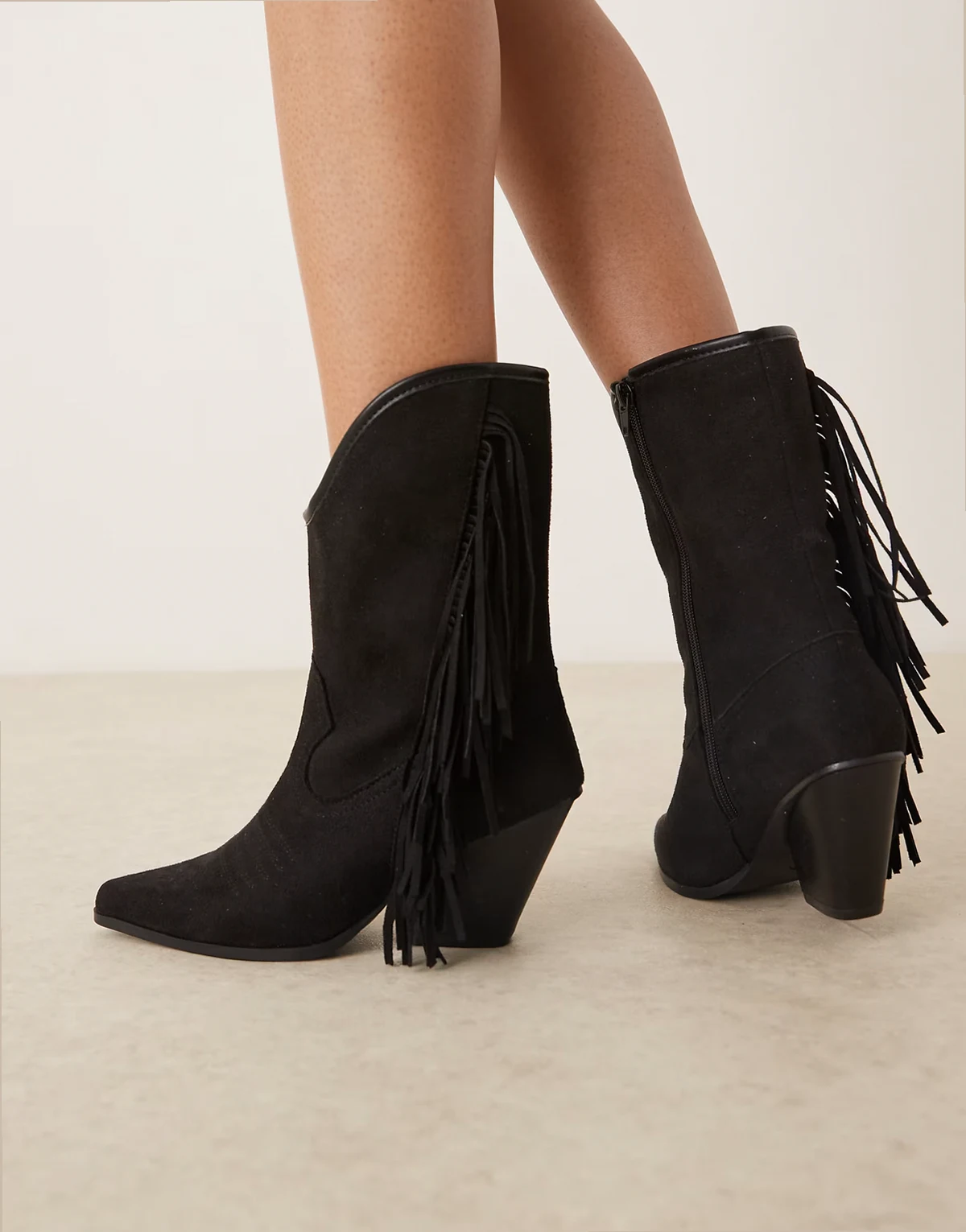 fringe western knee boots in black