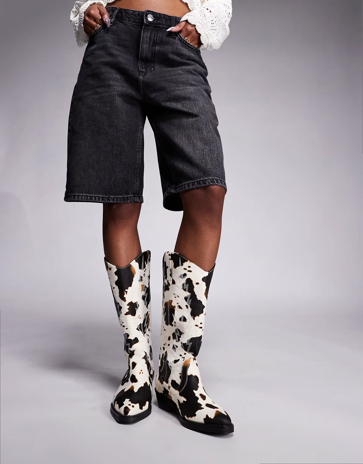 Koiboi western ankle boots in cow print