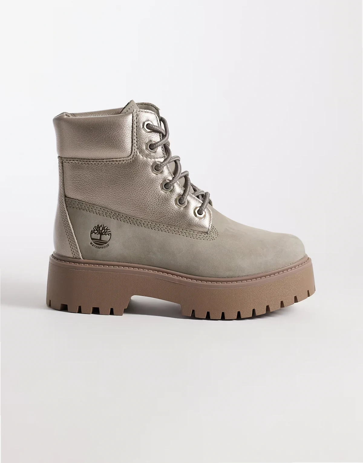 Stone Street 6 inch lace up platform waterproof boots in gray multi